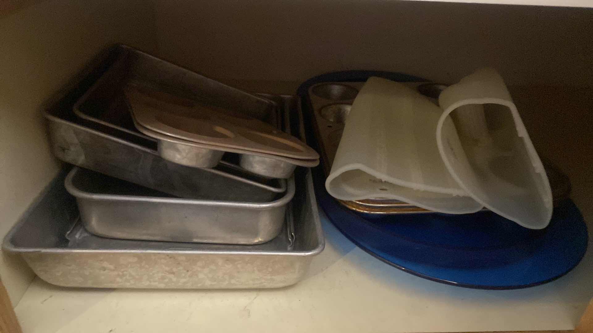 Photo 1 of CONTENTS OF KITCHEN CABINET - 2 CABINETS BAKEWARE