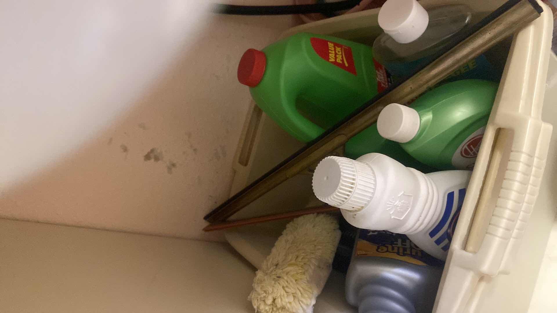 Photo 1 of CONTENTS OF LAUNDRY ROOM CABINET - UNDER SINK CLEANING SUPPLIES AND TOWELS