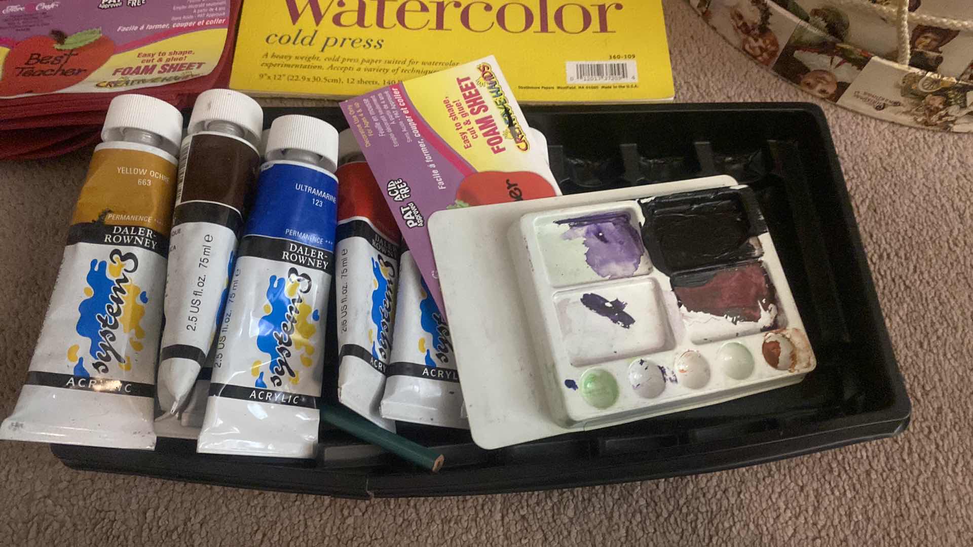 Photo 1 of ART SUPPLIES AND BOX OF YARN