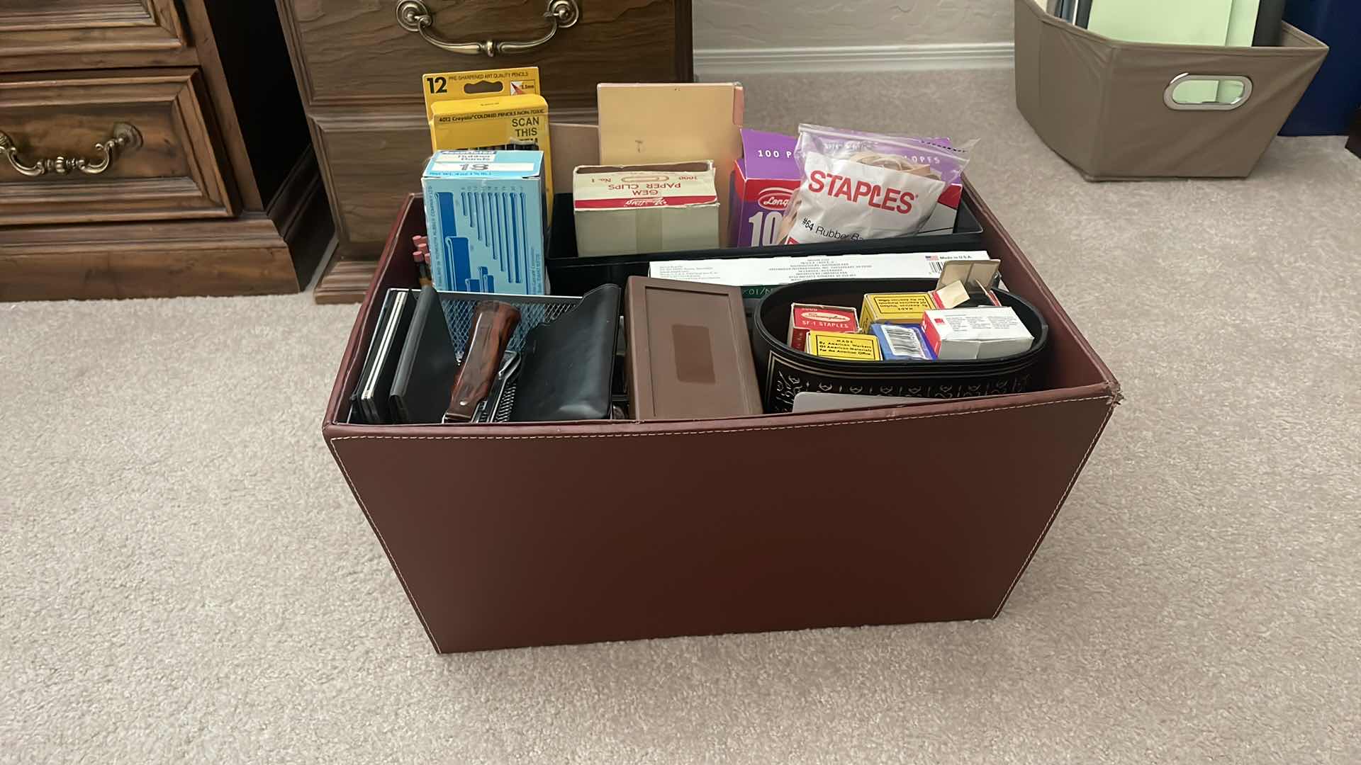 Photo 1 of LEATHER TOTE OF OFFICE SUPPLIES