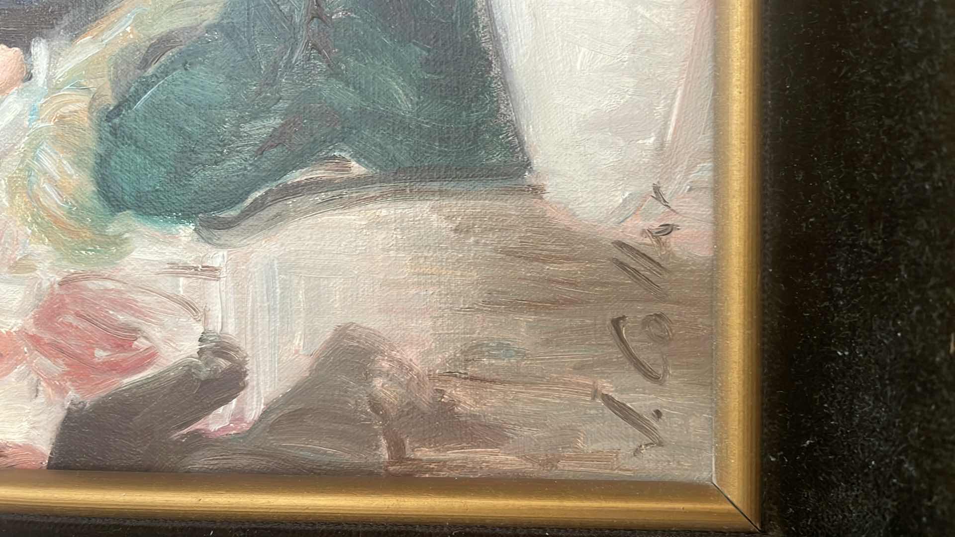 Photo 1 of FRAMED J. COLLAR 1800'S LADIES PAINTING ARTWORK, UNFRAMED 8" x10"  WITH VELVET FRAME 15" x13" , ESTIMATED VALUE FROM JUNE 1983 FOR $155