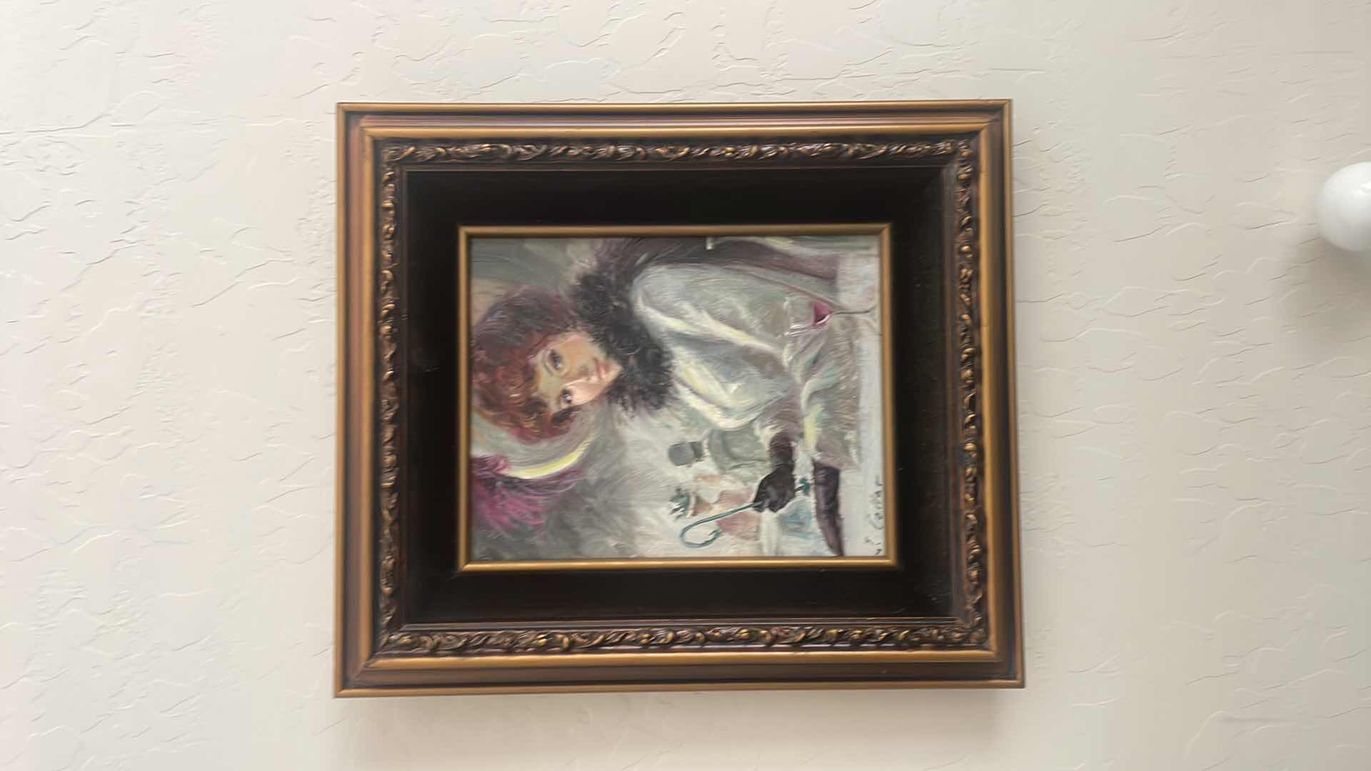 Photo 1 of FRAMED J. COLLAR 1800'S LADIES PAINTING ARTWORK, UNFRAMED 8" x10"  WITH VELVET FRAME 15" x13" , ESTIMATED VALUE FROM JUNE 1983 FOR $155