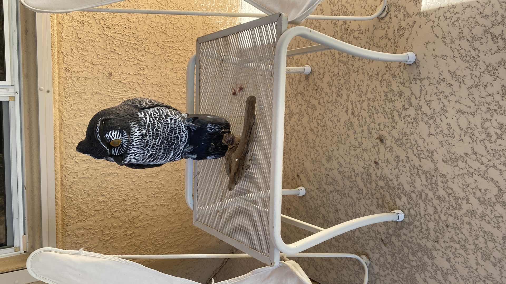 Photo 1 of 2 SLING CHARS WITH ALUMINUM TABLE, SMALL DRIFTWOOD 10” & PLASTIC OWL