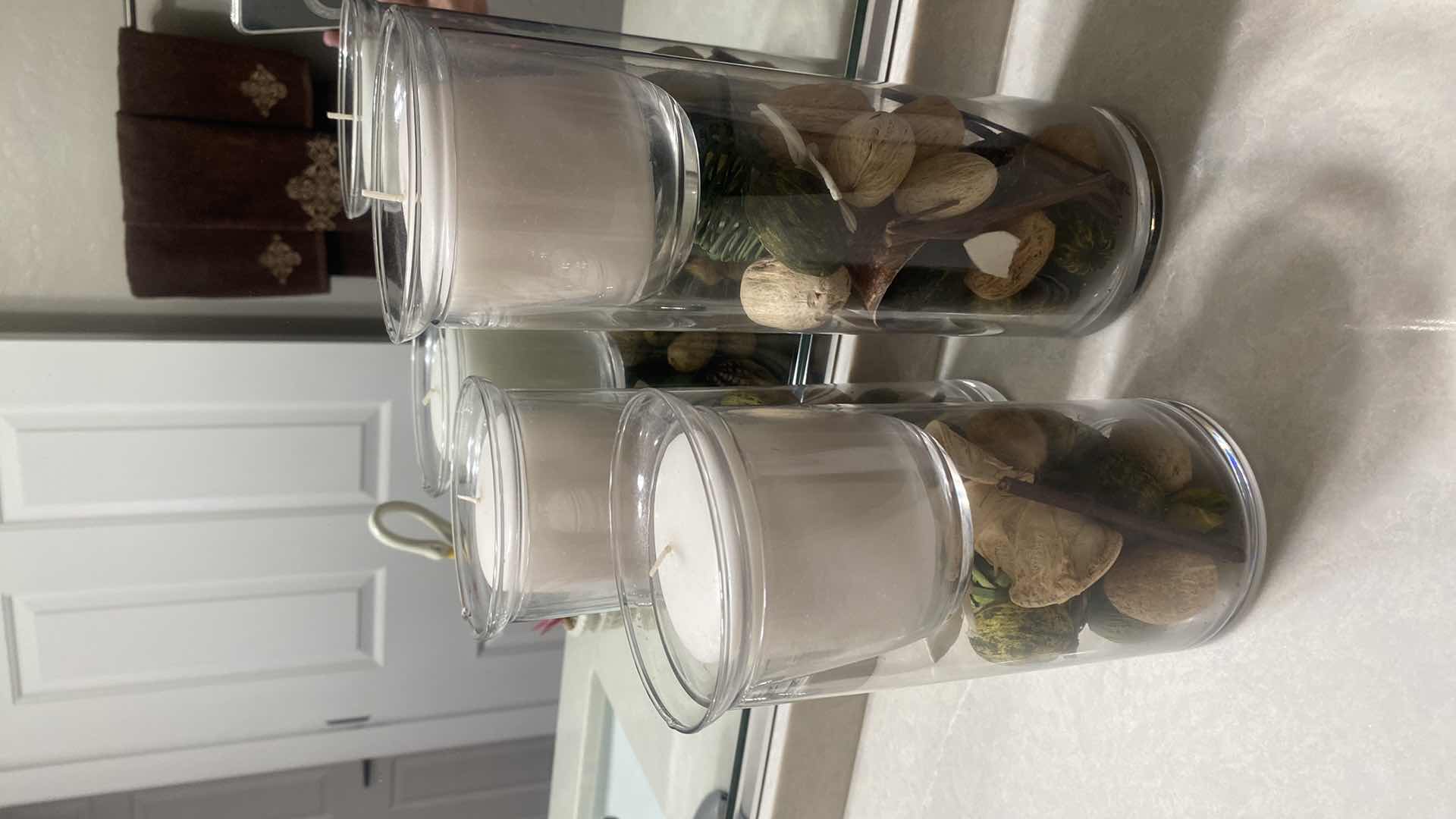 Photo 1 of 3-GLASS CANDLE HOLDERS H11” & 1 CRANE WITH FAUX CACTUS H10”