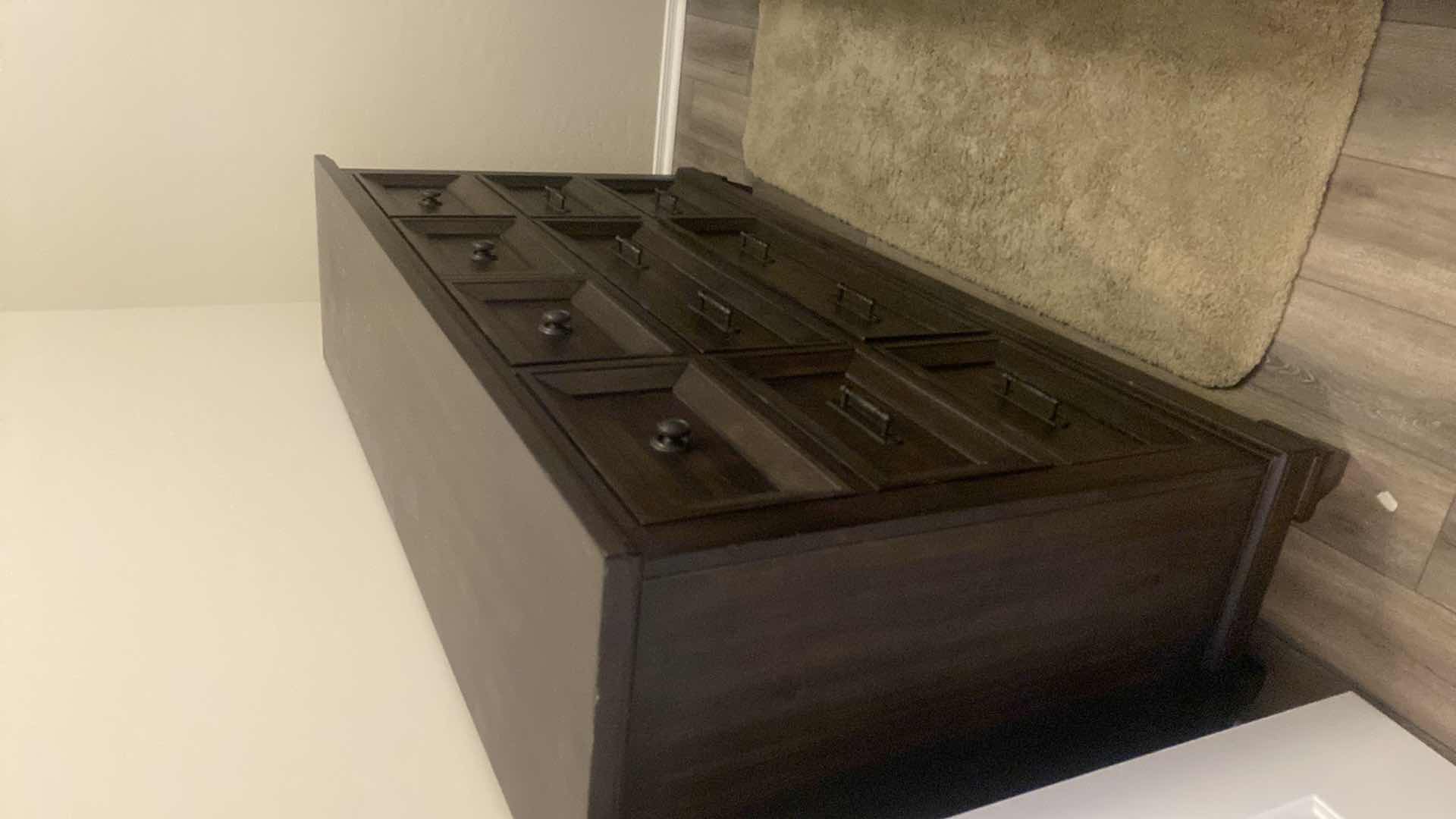 Photo 1 of DARK WOOD 9 DRAWER DRESSER  WITH DOVETAIL CONSTRUCTION 68“ x 18“ H40”