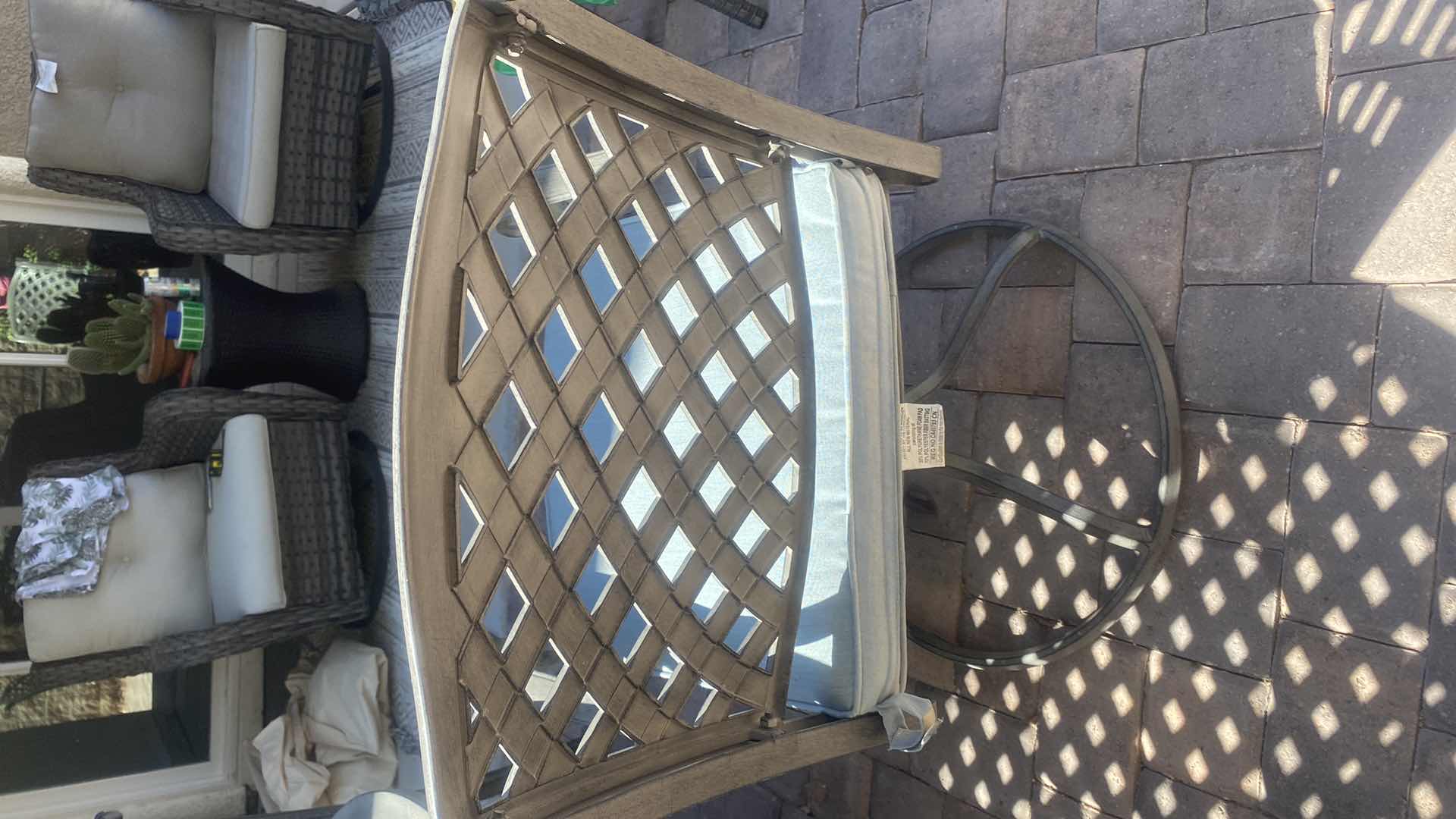 Photo 1 of GATHERCRAFT PREMIUM ALUMINUM SWIVEL DINING CHAIR WITH SAPPHIRE CUSHION (total of two chairs available, table sold separately)