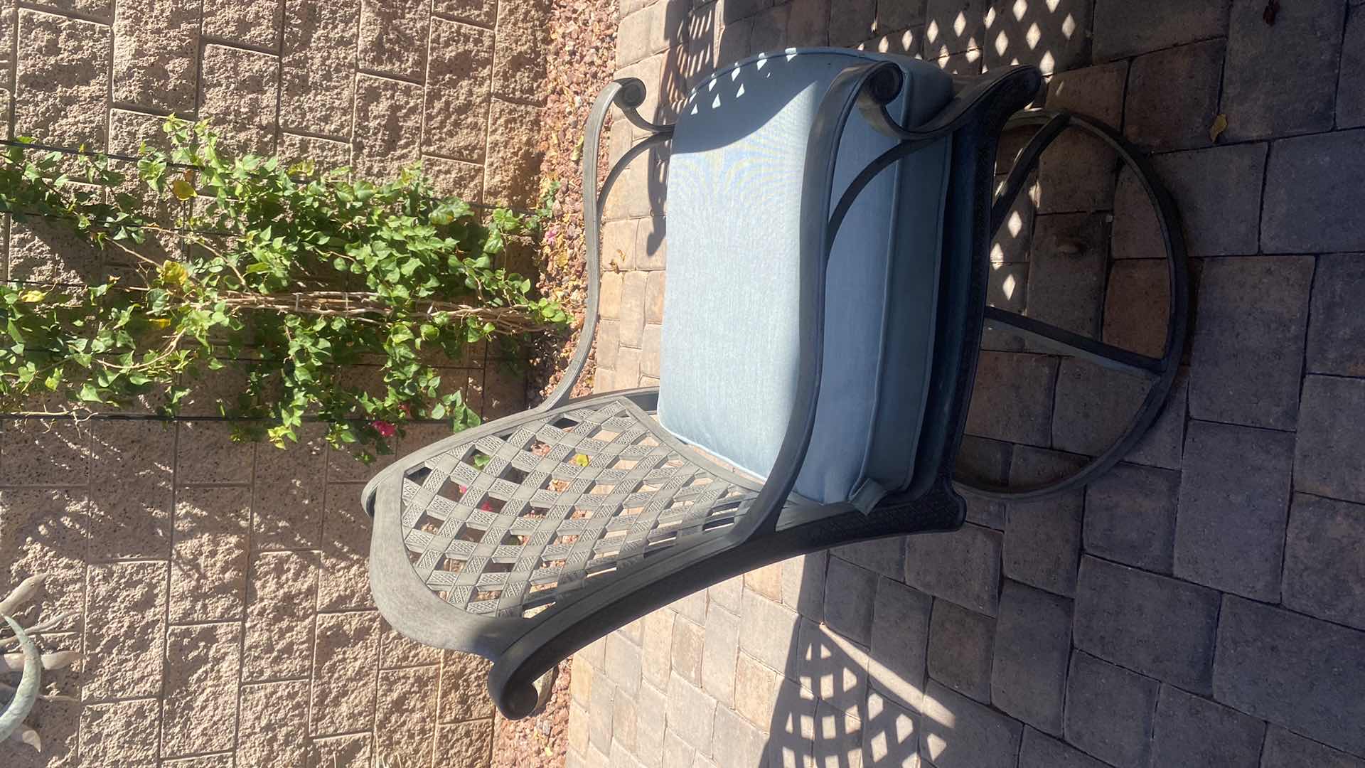 Photo 1 of GATHERCRAFT PREMIUM ALUMINUM SWIVEL DINING CHAIR WITH SAPPHIRE CUSHION (total of two chairs available, table sold separately)