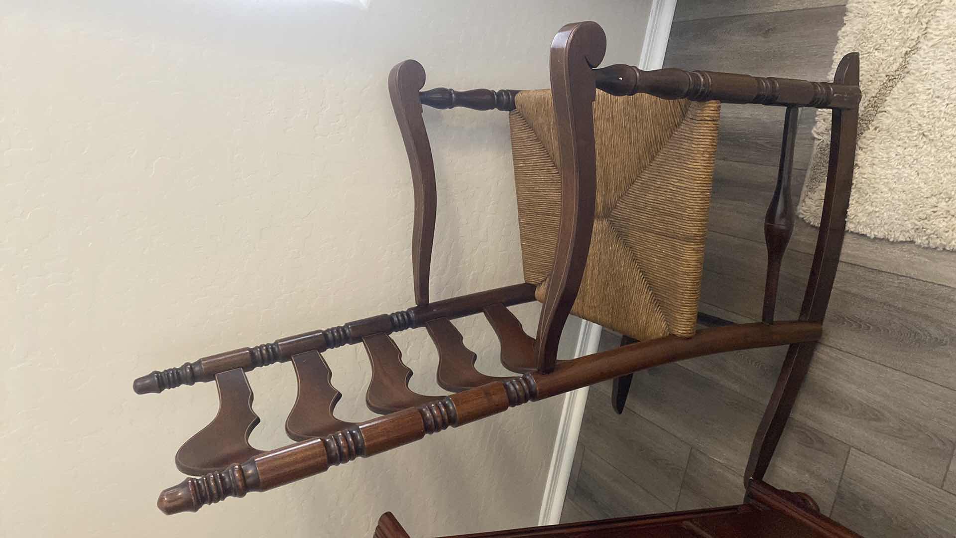 Photo 3 of VINTAGE WOODEN LADDER BACK WITH RUSH SEAT ROCKING CHAIR