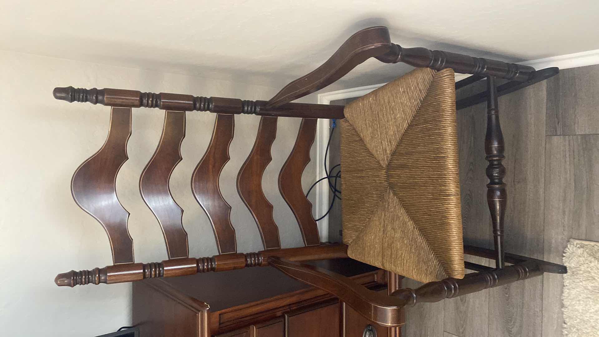 Photo 1 of VINTAGE WOODEN LADDER BACK WITH RUSH SEAT ROCKING CHAIR