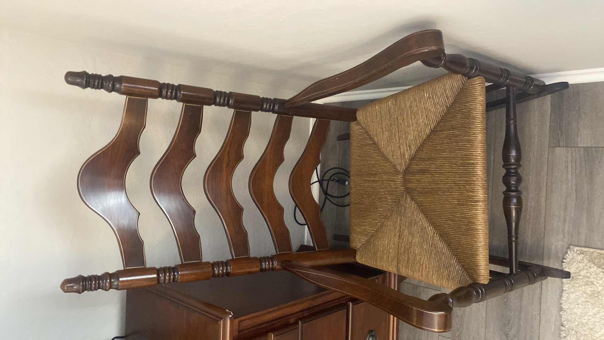 Photo 2 of VINTAGE WOODEN LADDER BACK WITH RUSH SEAT ROCKING CHAIR