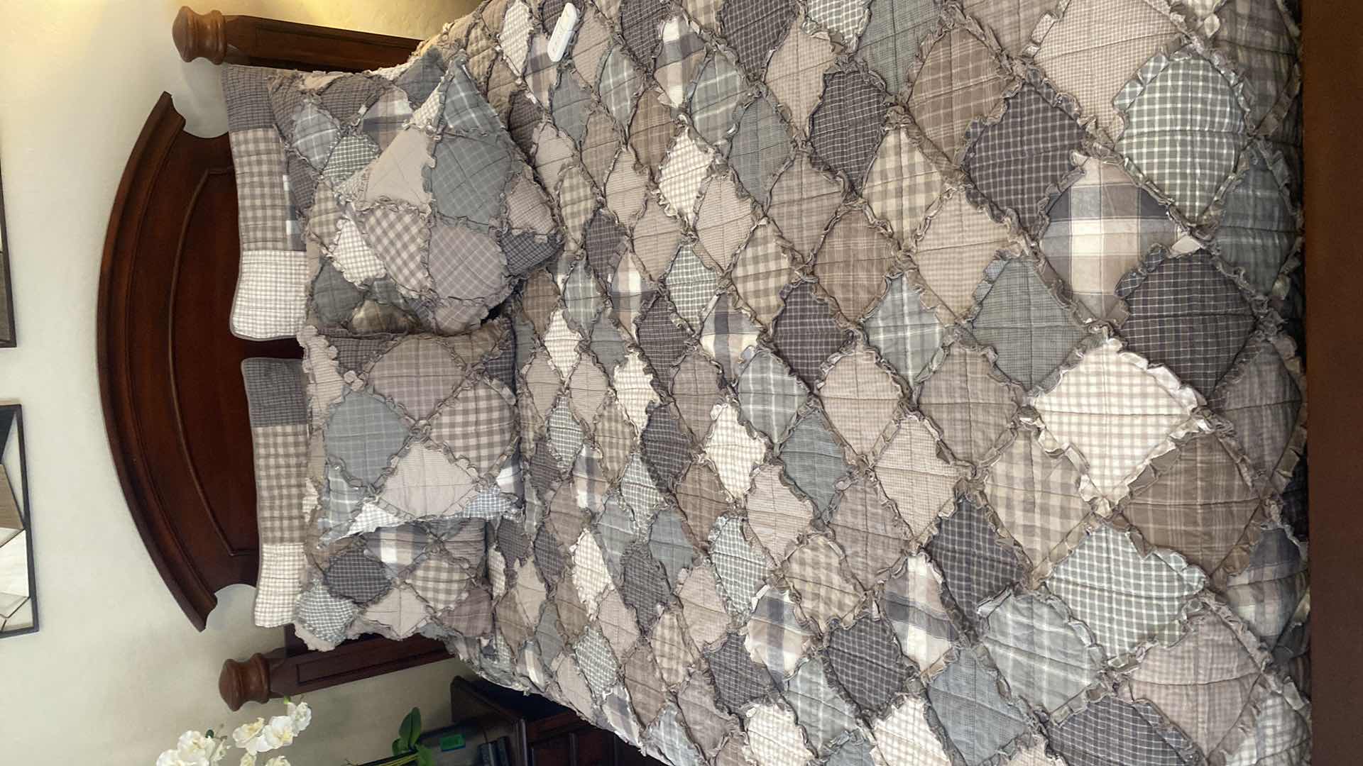 View 2 of DONNA SHARP QUEEN SIZE PLAID COVERLET WITH 6 PILLOWS & BED SKIRT(mattress, and bed sold separately)