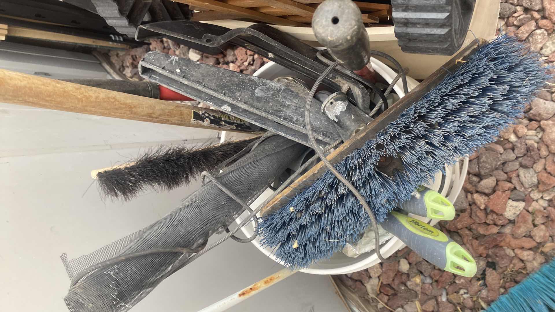 Photo 1 of BUCKET & TRASH CAN OF YARD TOOLS