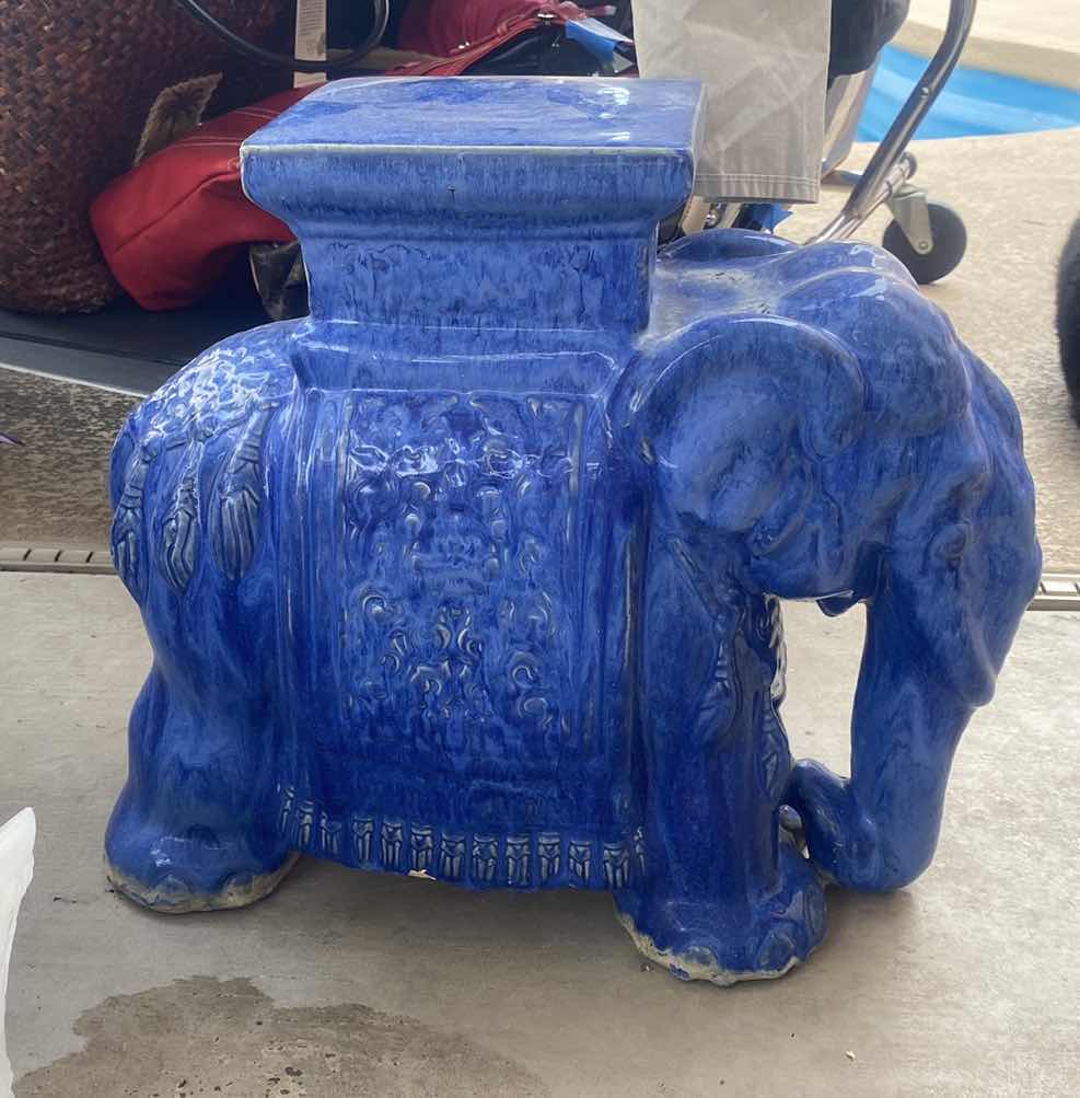 Photo 1 of BLUE CERAMIC ELEPHANT PLANT STAND 16” x 8” H 16”