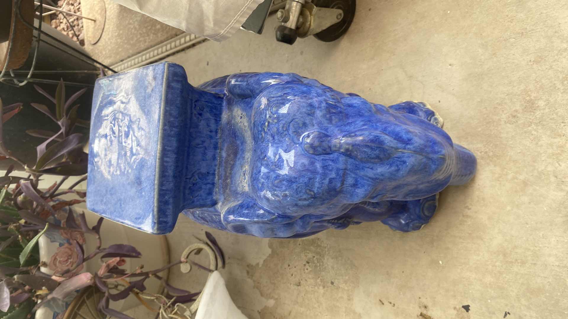Photo 1 of BLUE CERAMIC ELEPHANT PLANT STAND 16” x 8” H 16”