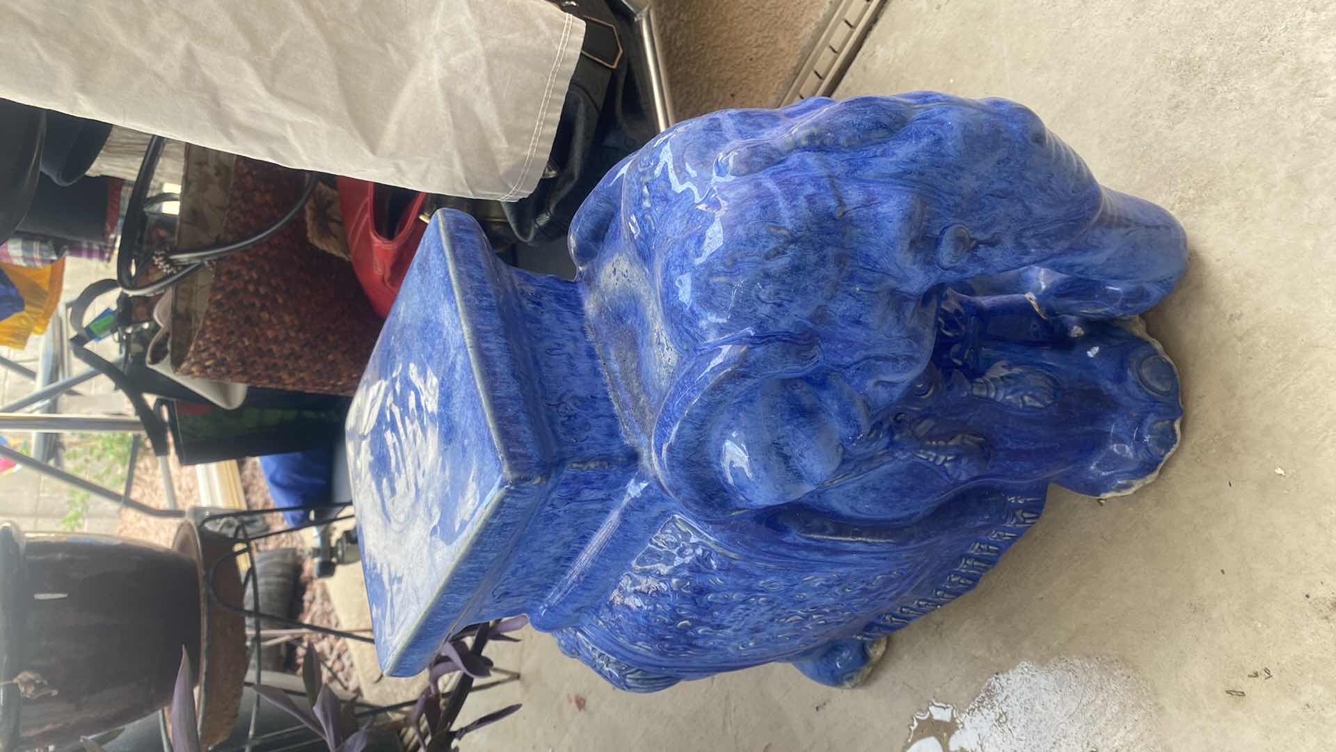 Photo 1 of BLUE CERAMIC ELEPHANT PLANT STAND 16” x 8” H 16”