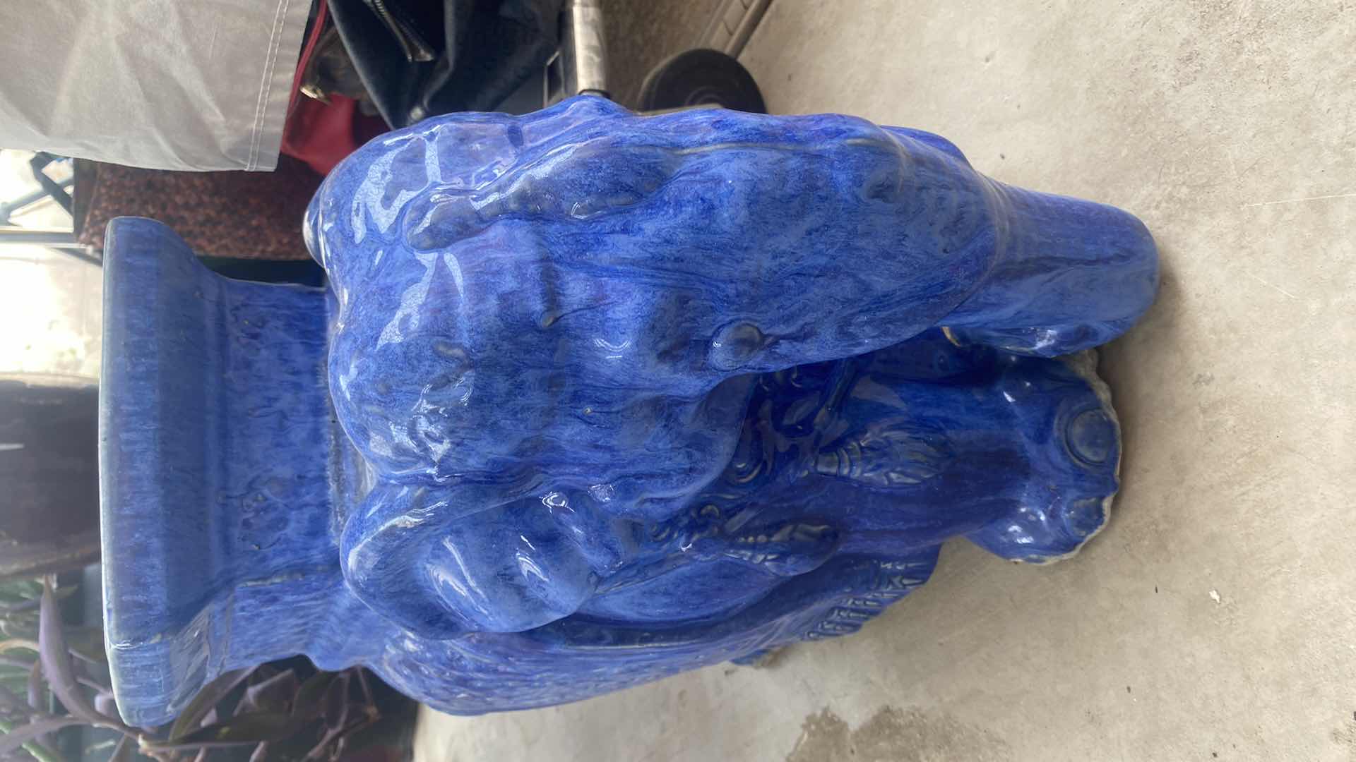 Photo 1 of BLUE CERAMIC ELEPHANT PLANT STAND 16” x 8” H 16”