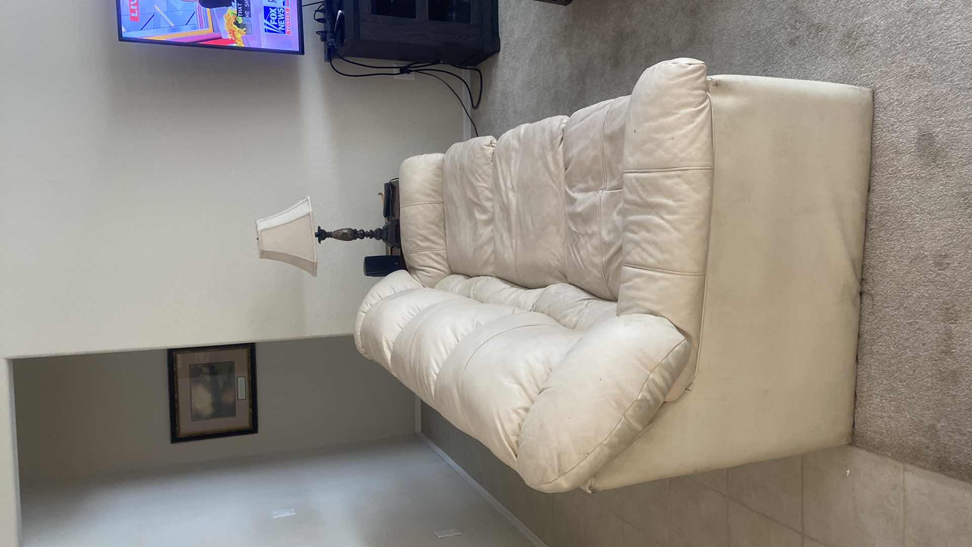 Photo 1 of 88” CREAM LEATHER SOFA