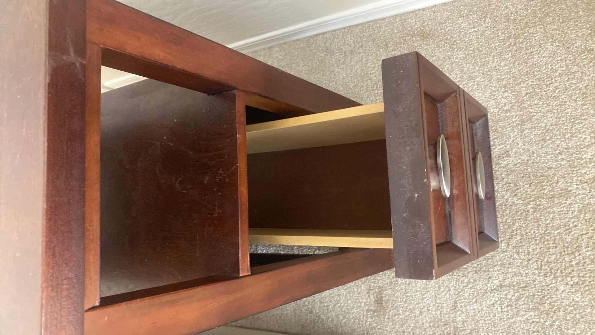 Photo 1 of DARK WOOD VENEER END TABLE 12” x 24” H 24”