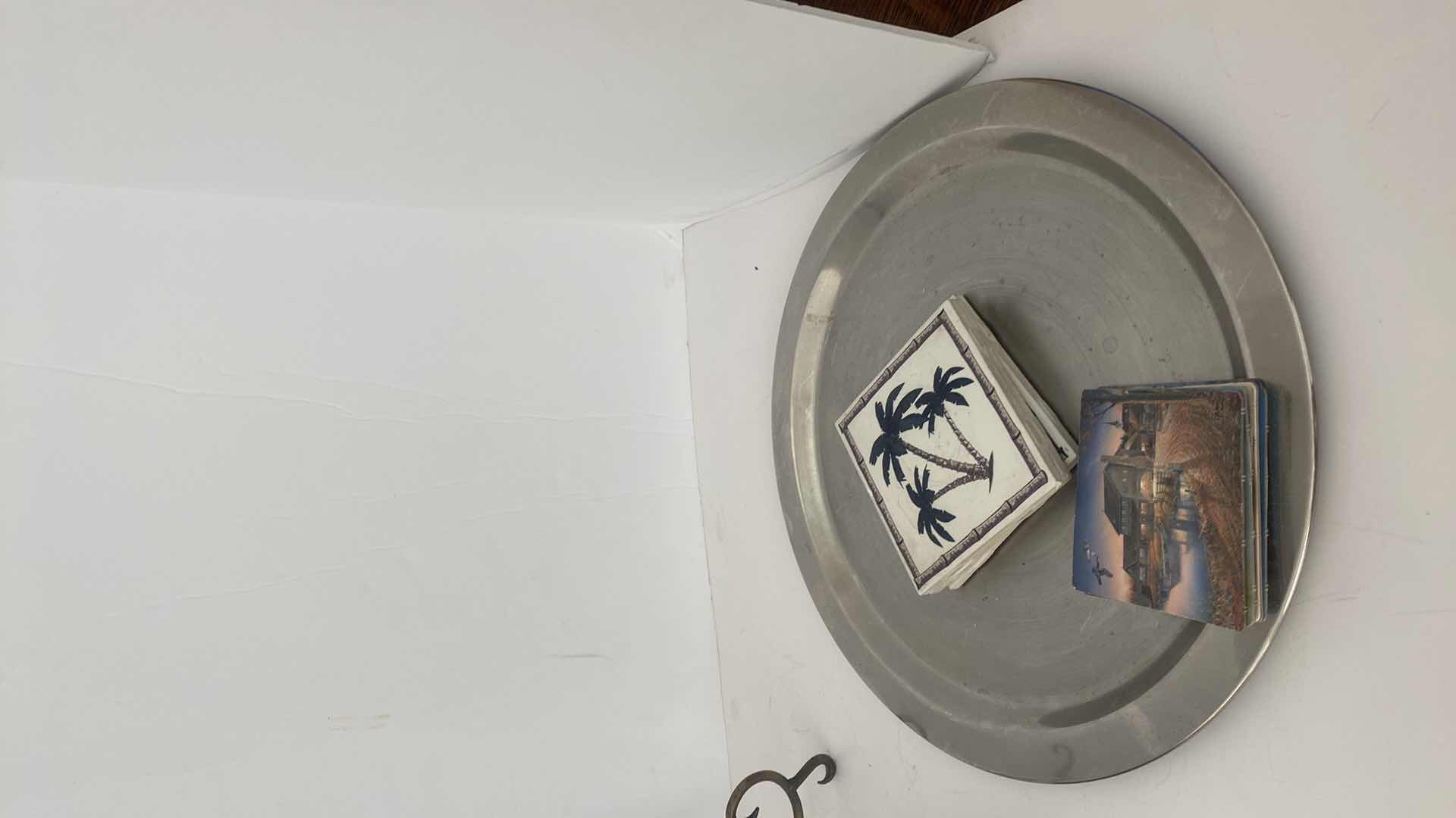 Photo 1 of WIDE-EYED DESIGNS RED WINE STONEWARE PLATE 11” WITH STAND, METAL TRAY & COASTERS