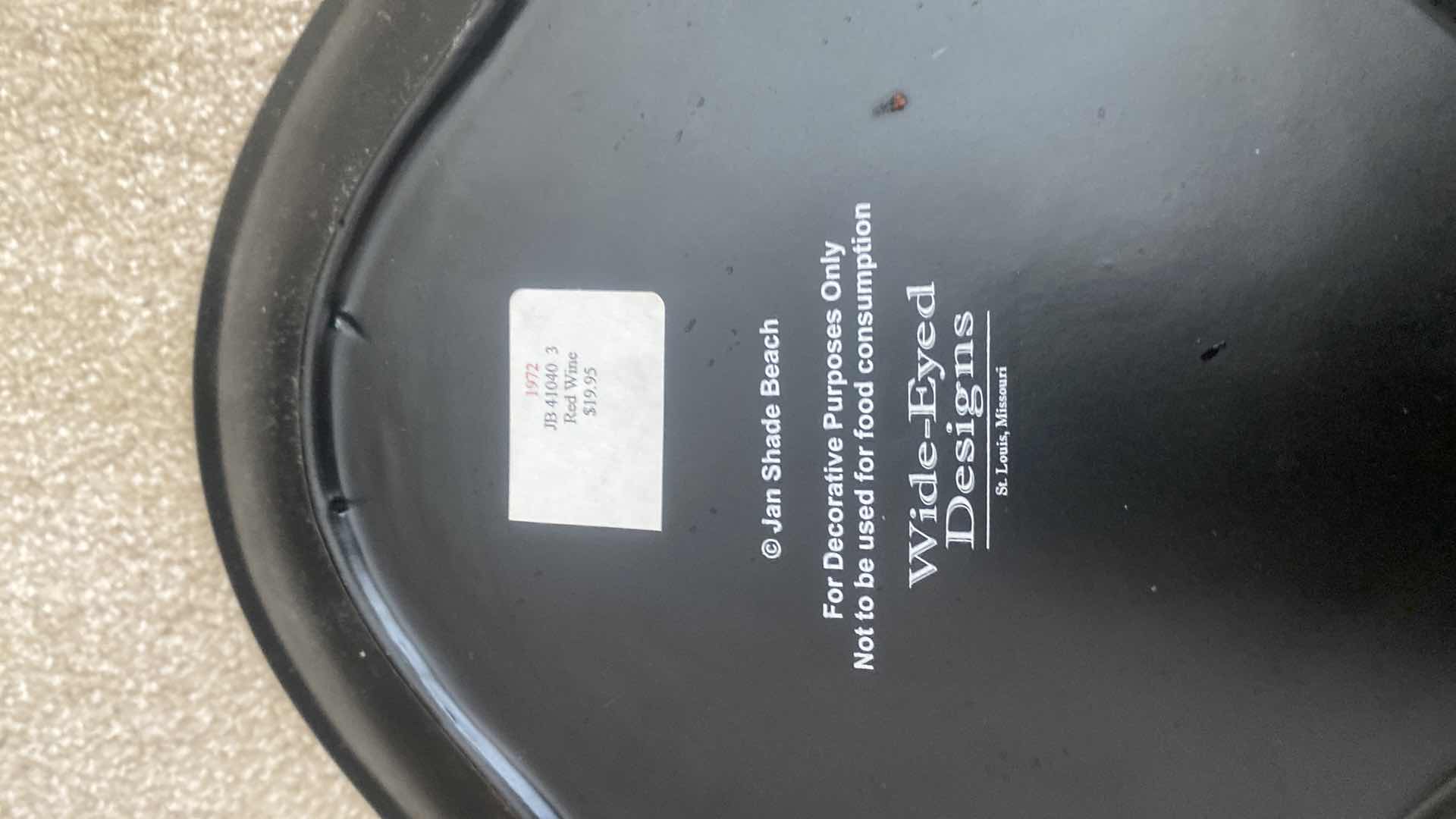 Photo 1 of WIDE-EYED DESIGNS RED WINE STONEWARE PLATE 11” WITH STAND, METAL TRAY & COASTERS