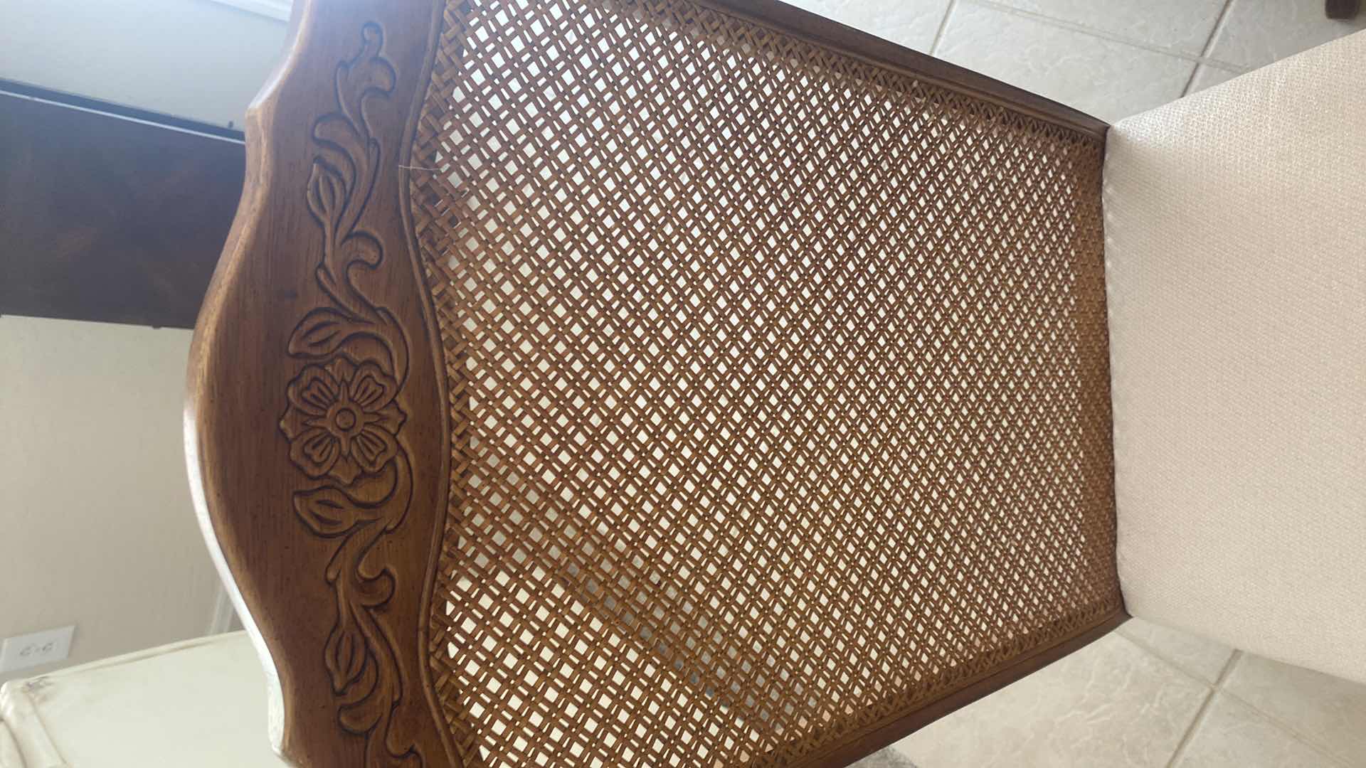 View 11 of WOOD TRADITIONAL DINING TABLE 59” x 39” H 30” + 2 12” LEAFS & 6 CANE BACK UPHOLSTERED CHAIRS MANUFACTURED IN TAIWAN (matching China hutch available sold separately)