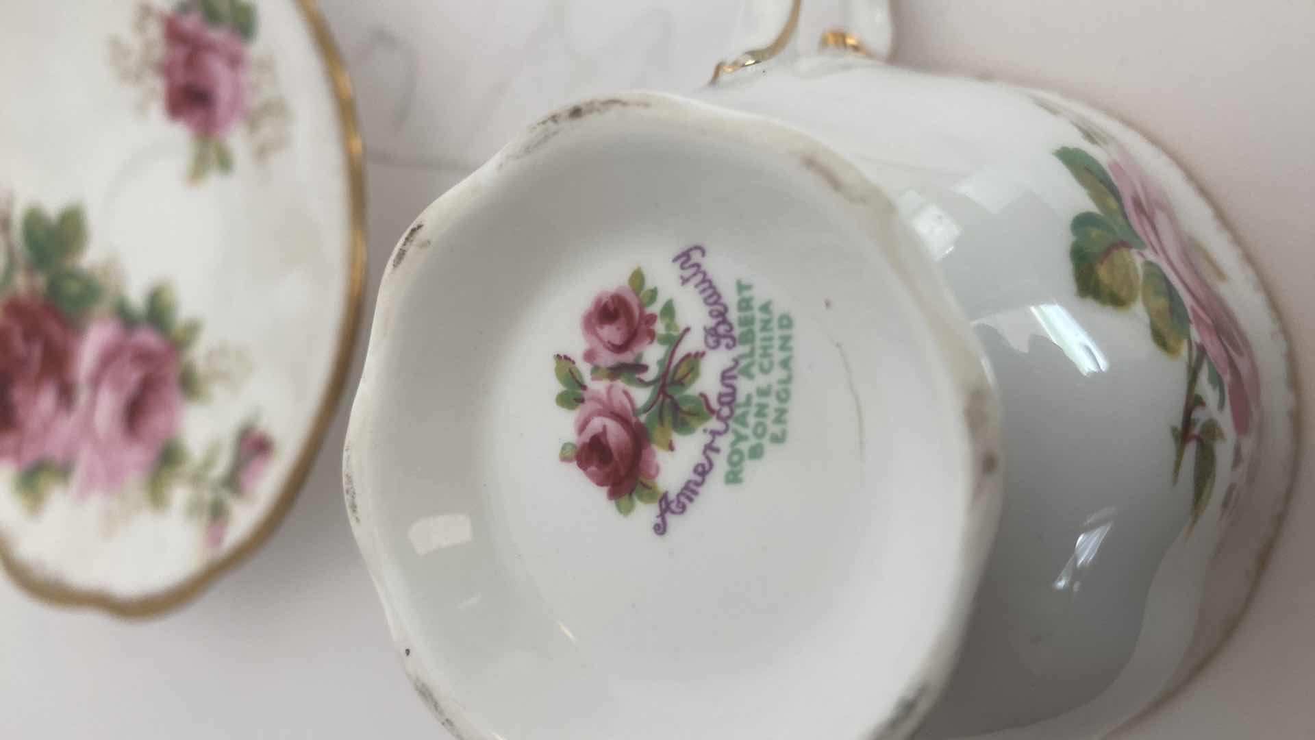 Photo 1 of ROYAL ALBERT “AMERICA BEAUTY” TEA CUP & SAUCER, SOUTHINGTON CHUNA PLATTER & HAMNERSLEY CHINA RECTANGULAR DISH