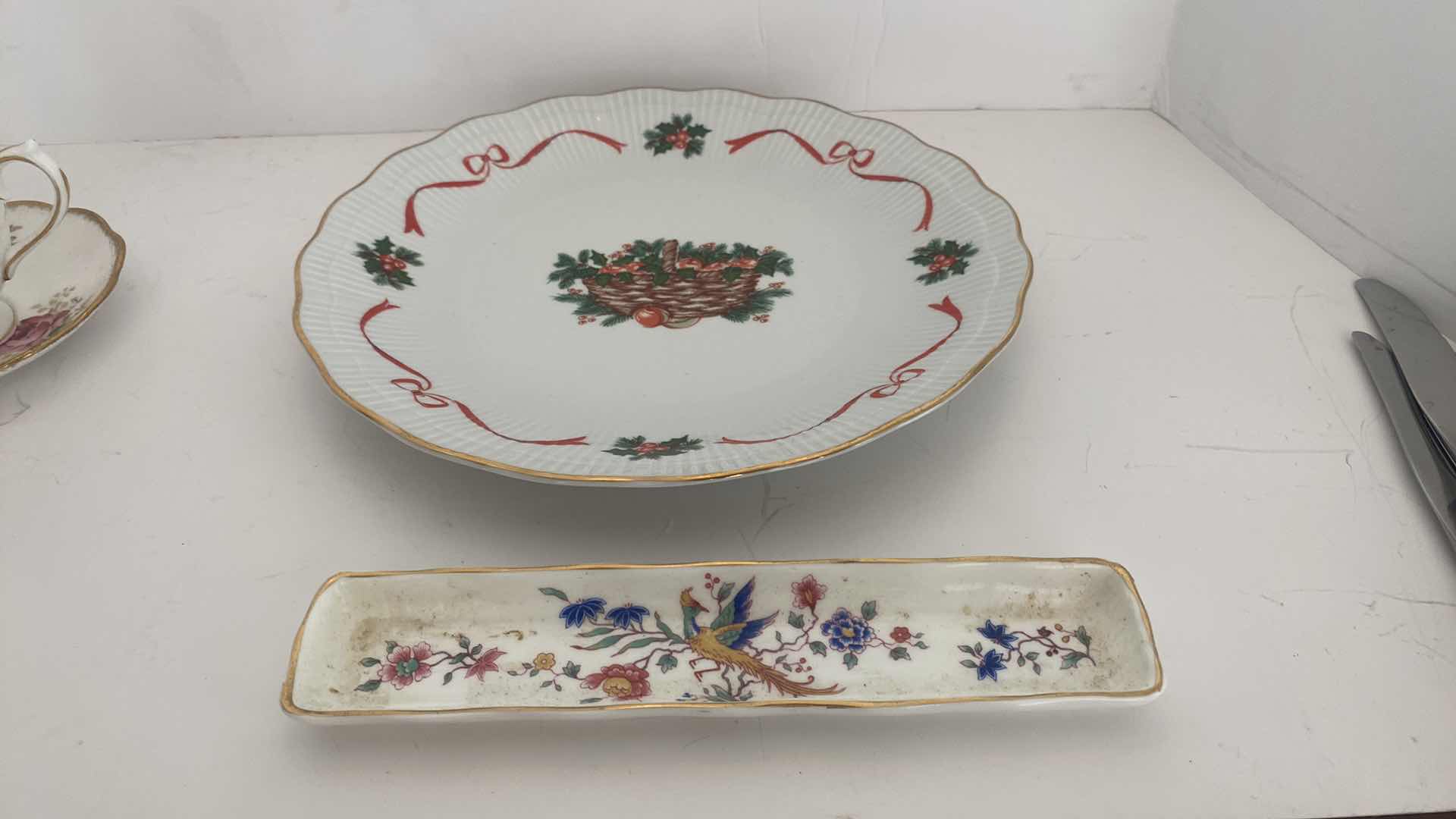 Photo 1 of ROYAL ALBERT “AMERICA BEAUTY” TEA CUP & SAUCER, SOUTHINGTON CHUNA PLATTER & HAMNERSLEY CHINA RECTANGULAR DISH