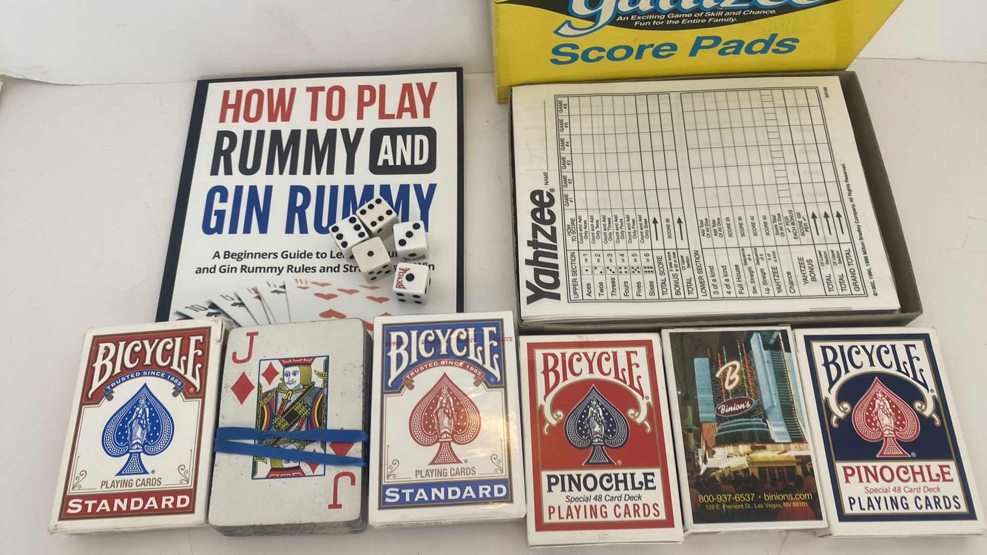 Photo 1 of 6-DECKS OF CARDS & YAHTZEE SCORE PADS, DUCE AND GIN RUMMY BOOK