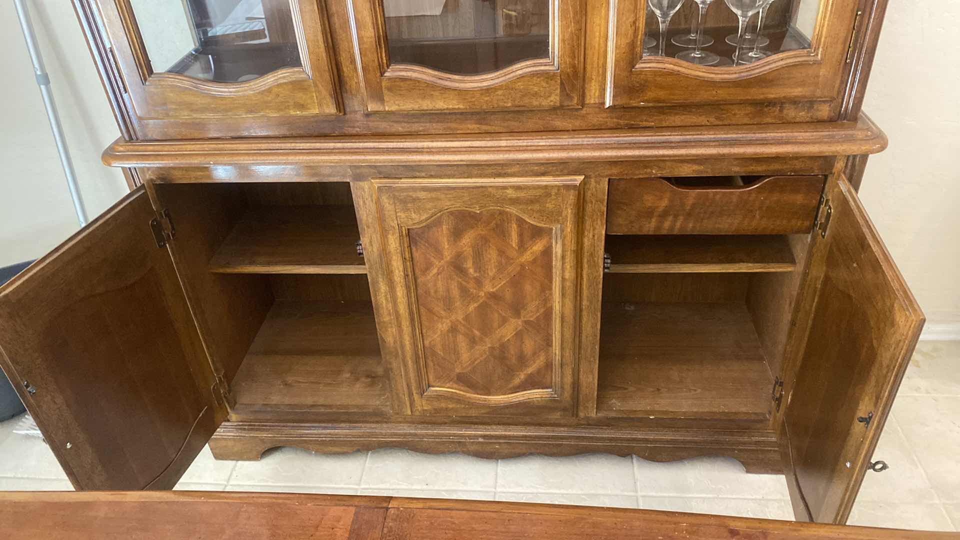 Photo 1 of TRADITIONAL WOOD CHINA DISPLAY WITH 1 DRAWER MADE IN TAIWAN 52” x 17” H 80”