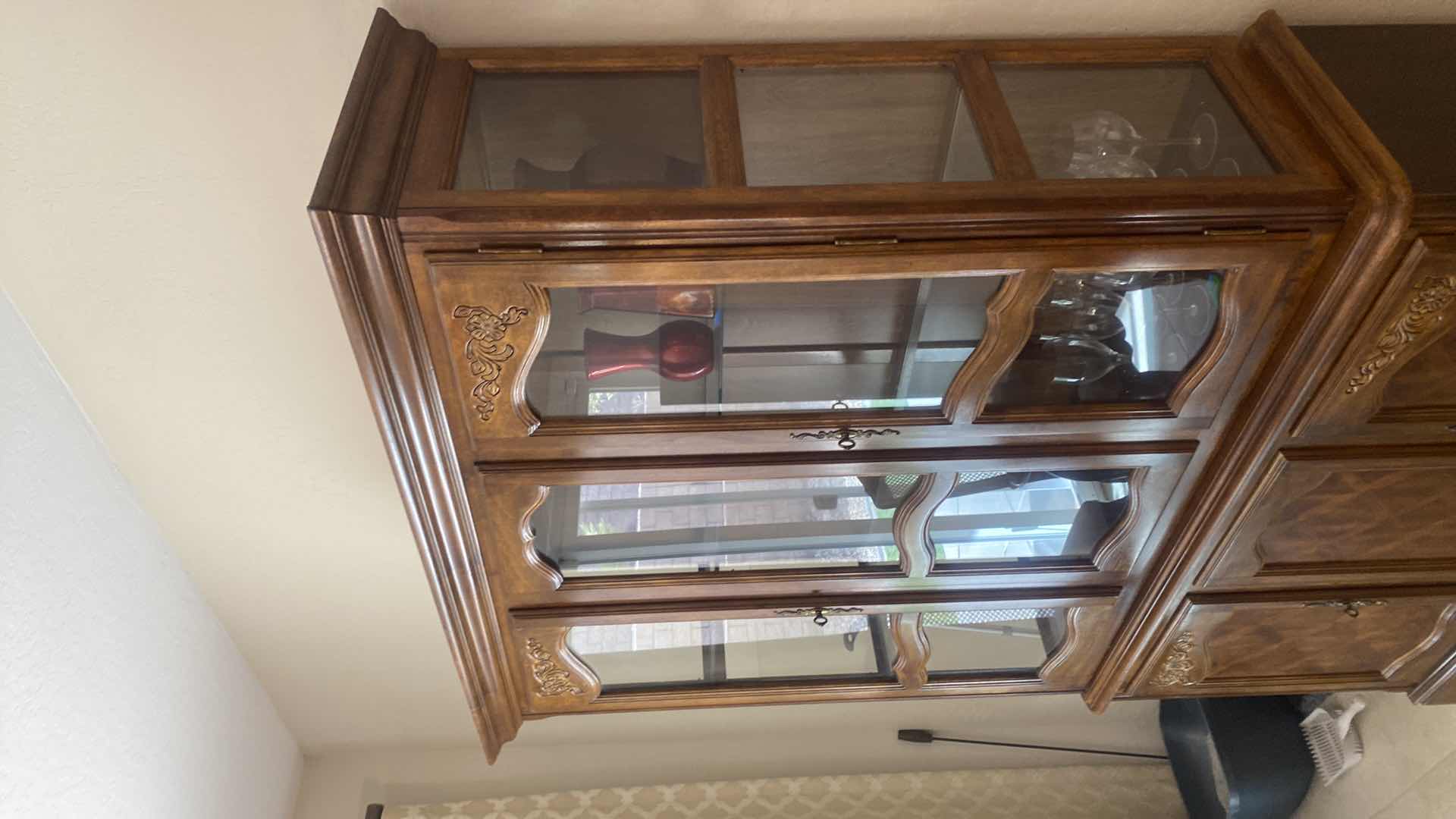 Photo 1 of TRADITIONAL WOOD CHINA DISPLAY WITH 1 DRAWER MADE IN TAIWAN 52” x 17” H 80”