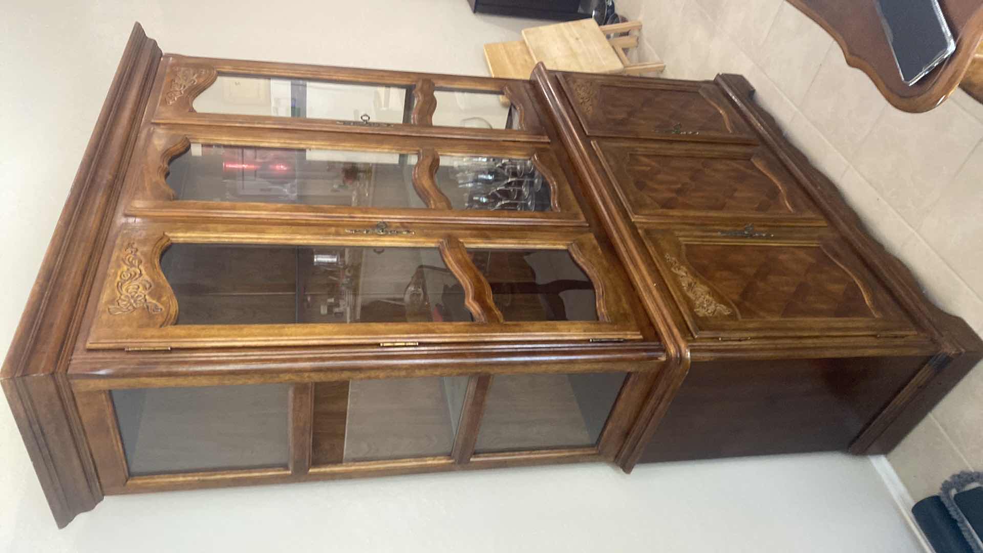 Photo 1 of TRADITIONAL WOOD CHINA DISPLAY WITH 1 DRAWER MADE IN TAIWAN 52” x 17” H 80”