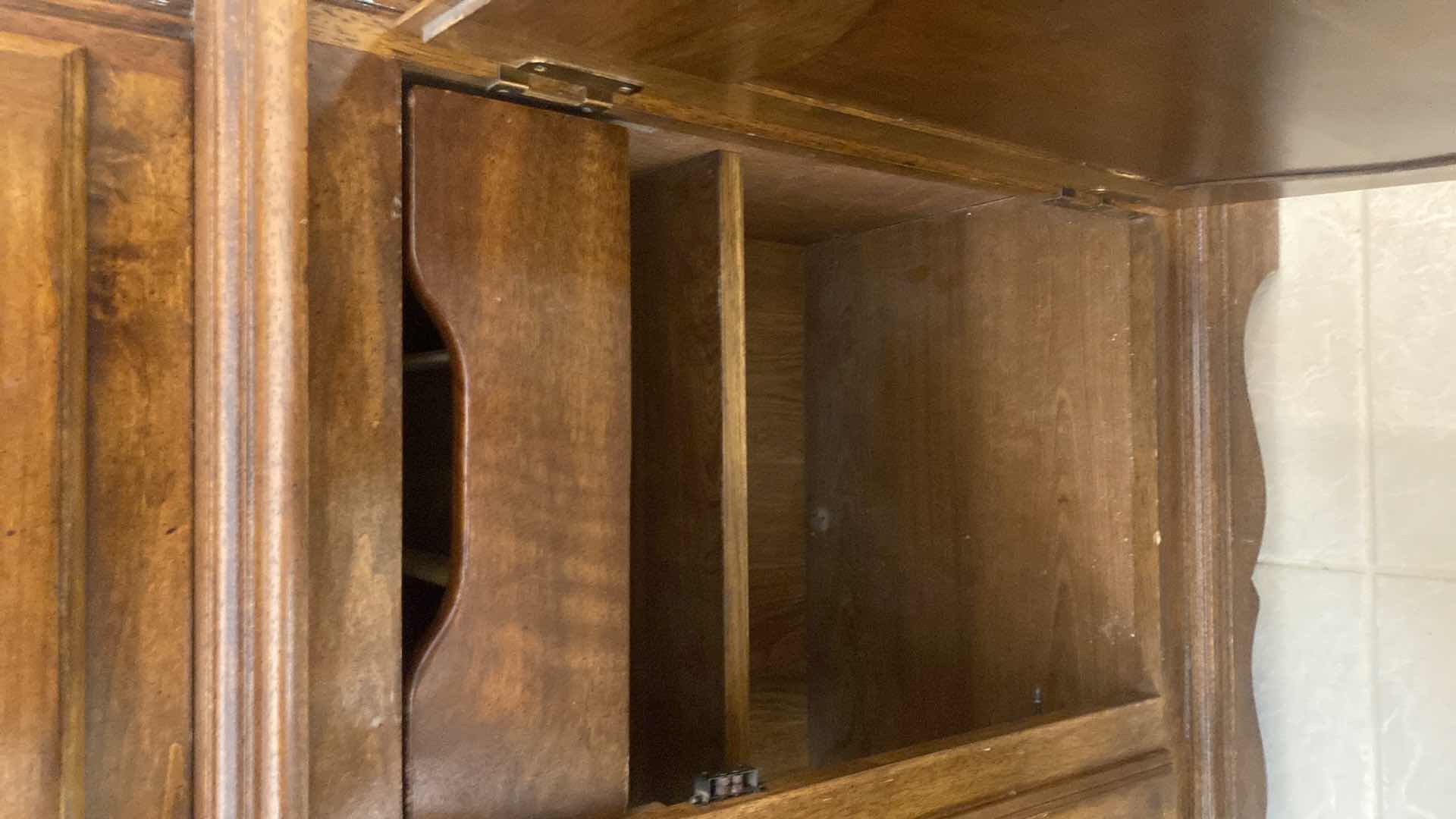 Photo 1 of TRADITIONAL WOOD CHINA DISPLAY WITH 1 DRAWER MADE IN TAIWAN 52” x 17” H 80”