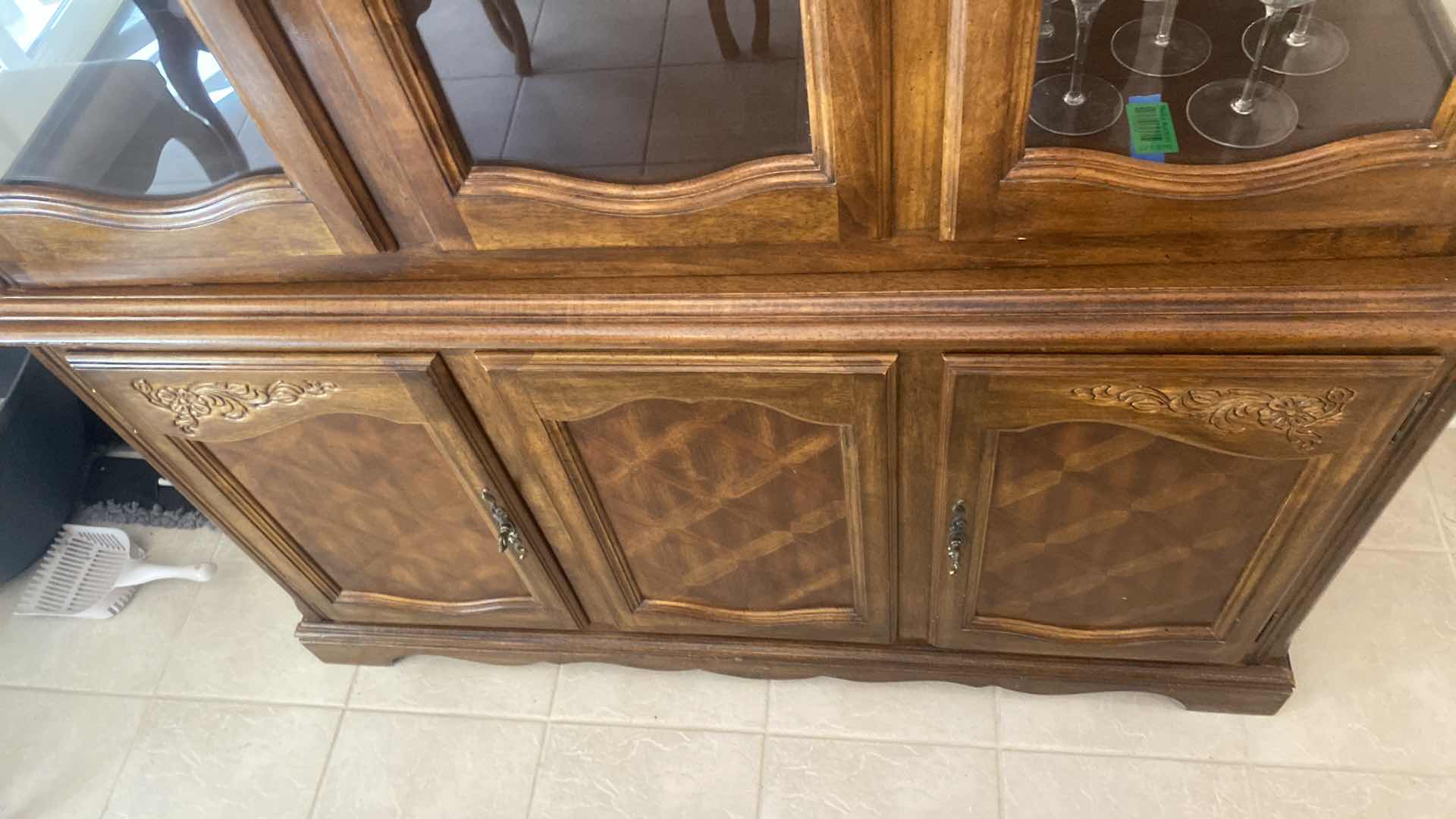 Photo 1 of TRADITIONAL WOOD CHINA DISPLAY WITH 1 DRAWER MADE IN TAIWAN 52” x 17” H 80”