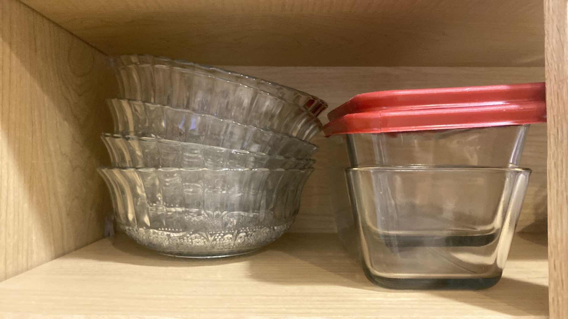 Photo 1 of CONTENTS OF KITCHEN CABINET - GLASS STORAGE SOUP CUPS & BOWLS