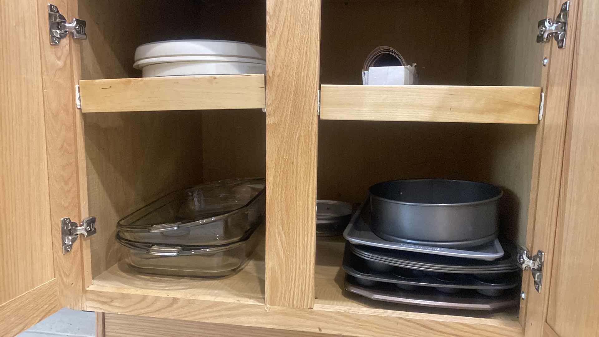 View 1 of CONTENTS OF KITCHEN CABINET - PYREX LAZY SUSANS & BAKEWARE