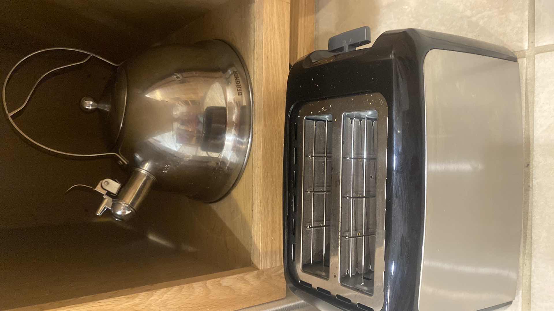 Photo 1 of CONTENTS OF KITCHEN CABINET-HANDMIXER JUICER CHOPPER TEA KETTLE & TOASTER