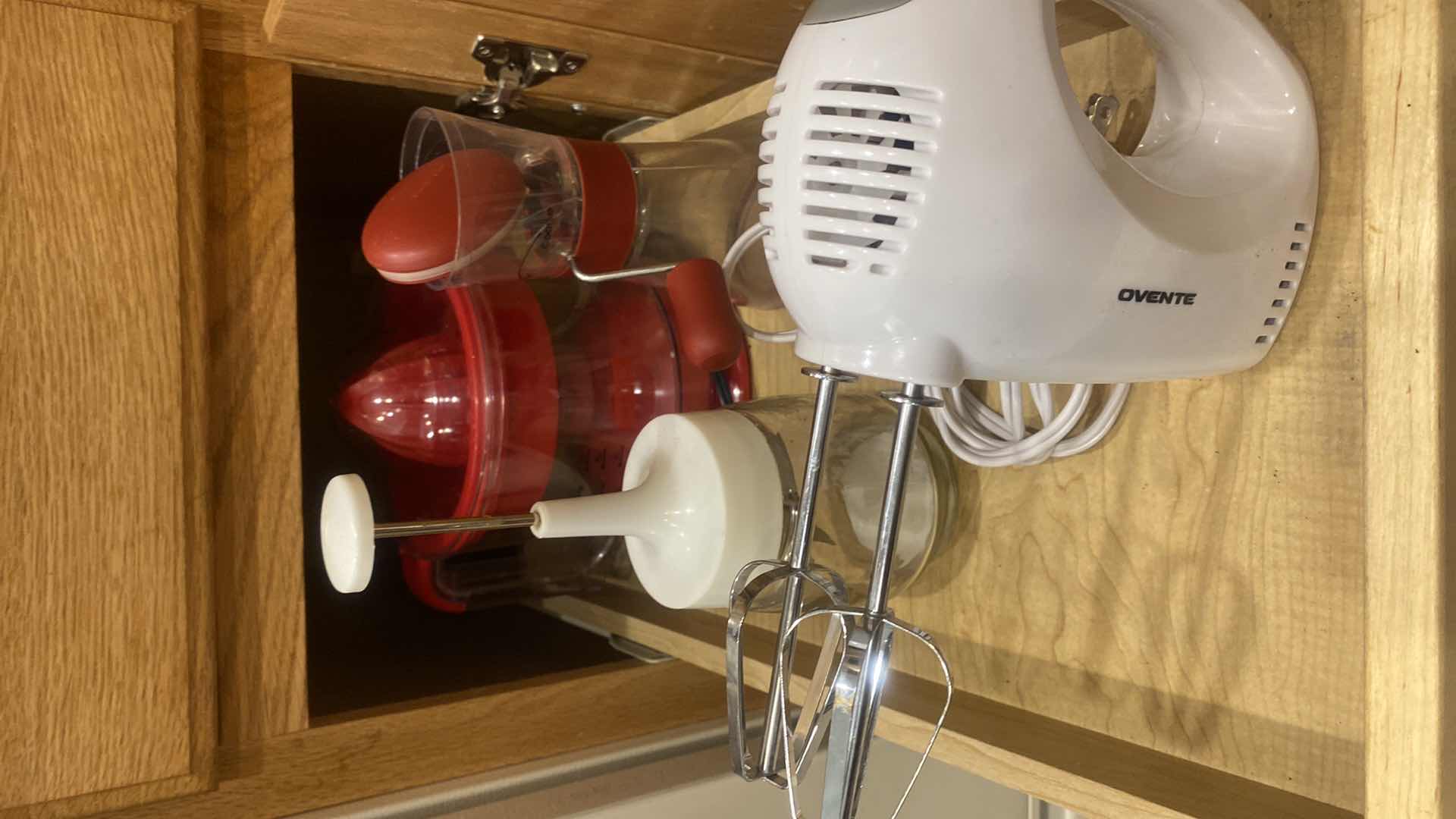Photo 1 of CONTENTS OF KITCHEN CABINET-HANDMIXER JUICER CHOPPER TEA KETTLE & TOASTER