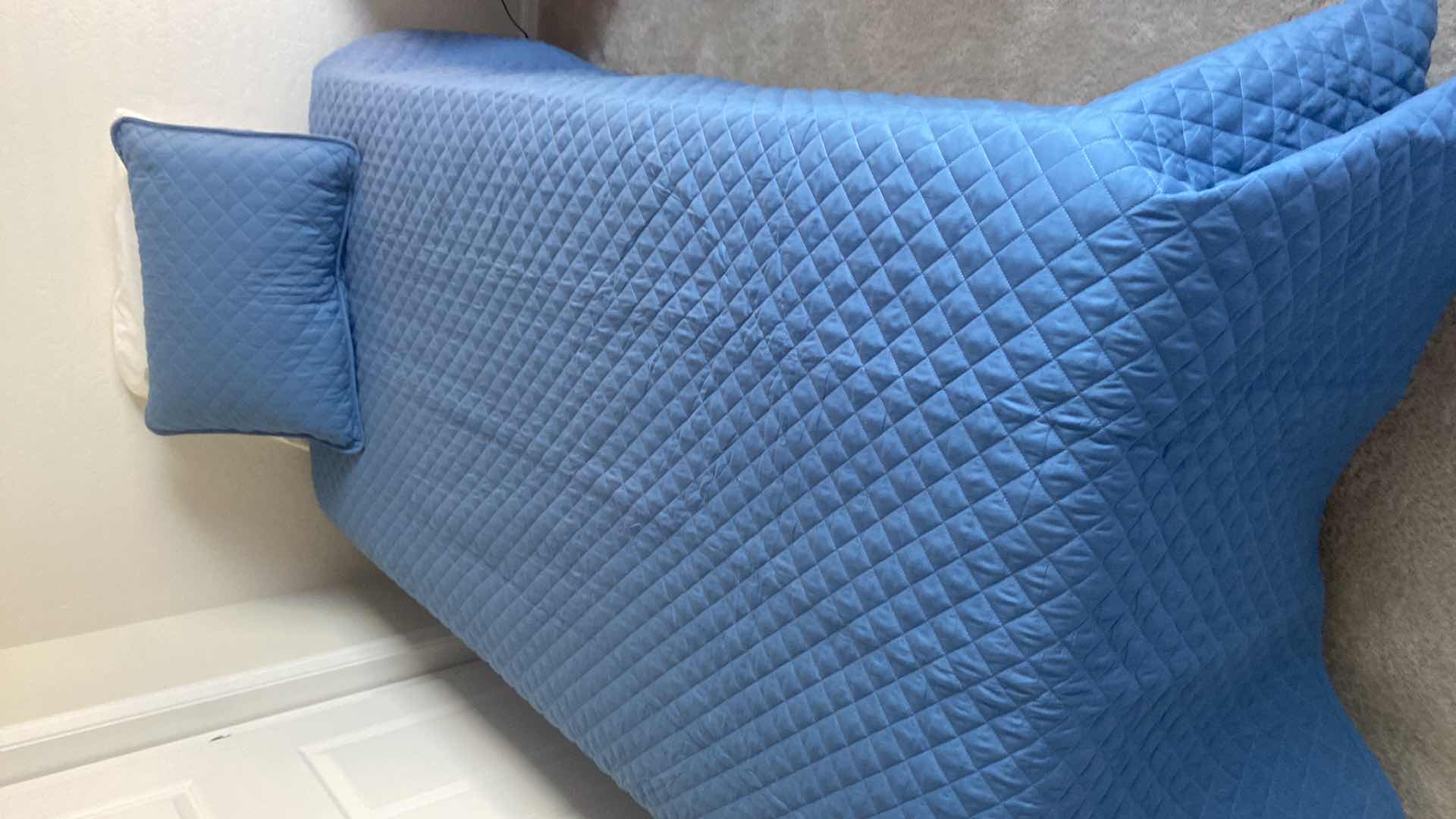 Photo 1 of 2-TWIN SIZE BLUE COVERLETS WITH SHAMS & BED PILLOWS & MATTRESS PADS INCLUDING 1 FOAM PAD