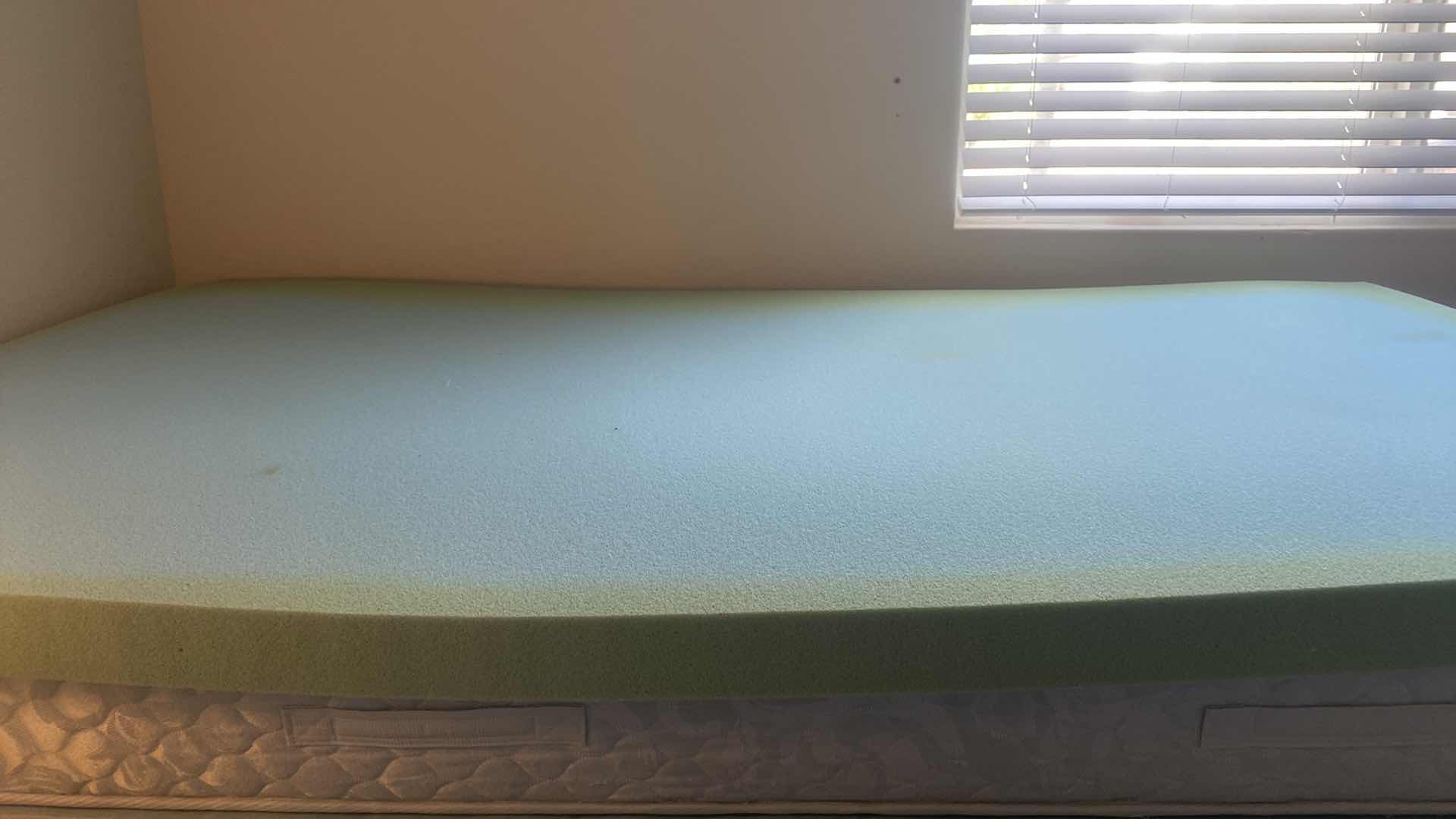 Photo 1 of 2-TWIN SIZE BLUE COVERLETS WITH SHAMS & BED PILLOWS & MATTRESS PADS INCLUDING 1 FOAM PAD