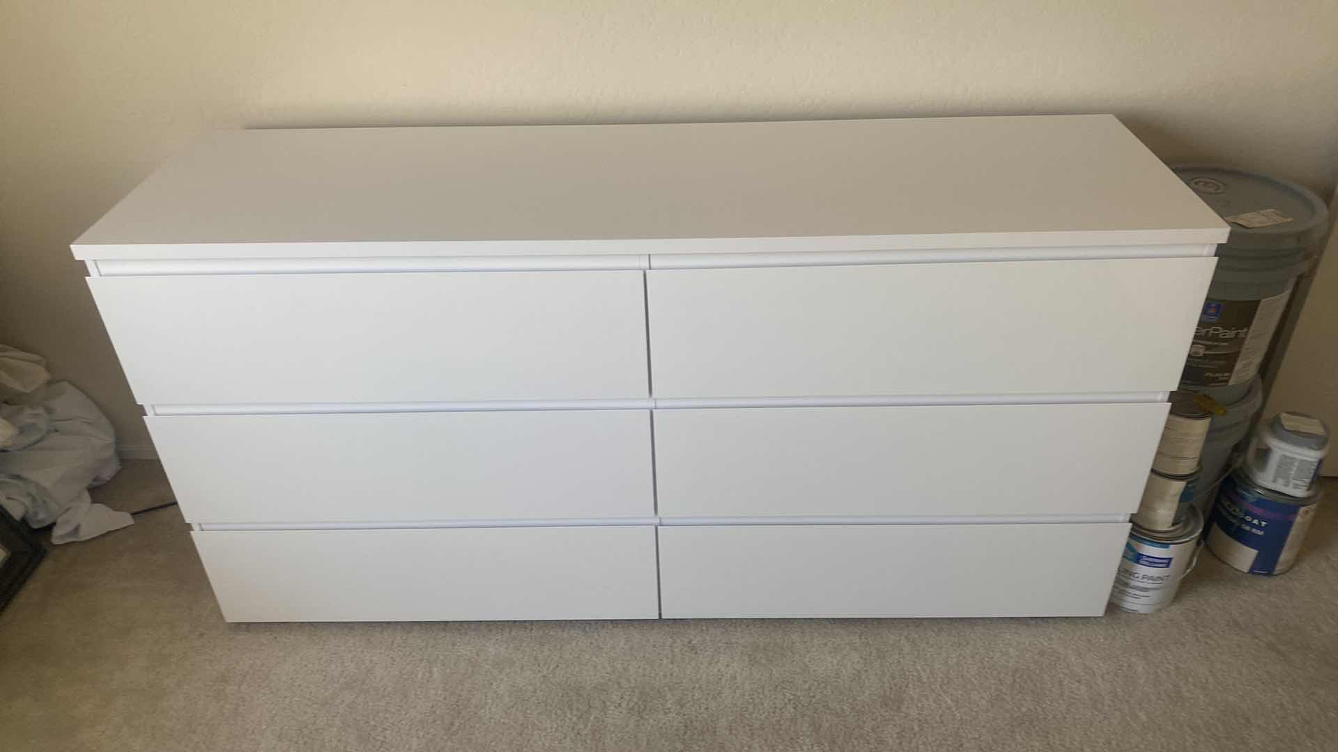 Photo 1 of WOOD WHITE HIGH GLOSS 6 DRAWER DRESSER 66“ x 18 1/2“ H 33”