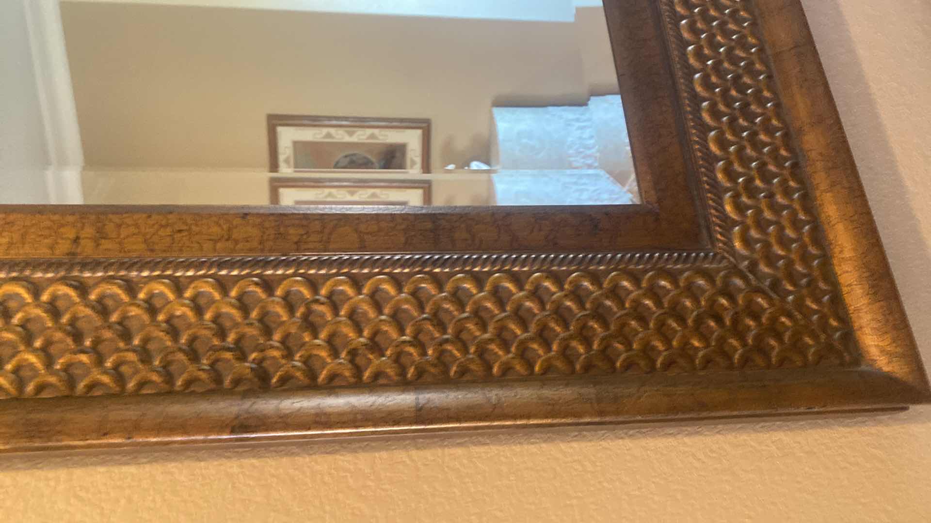 Photo 1 of ANTIQUED COPPER WOOD FRAMED BEVELED MIRROR 38” x 50”