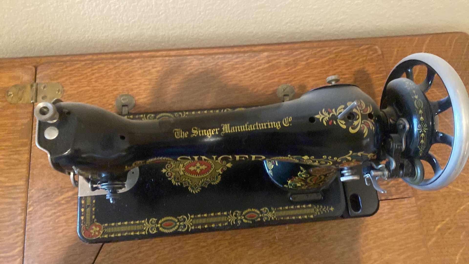 Photo 1 of ANTIQUE SINGER SEWING MACHINE IN WOOD CABINET CLOSED MEASURE 36” x 18” H 31”