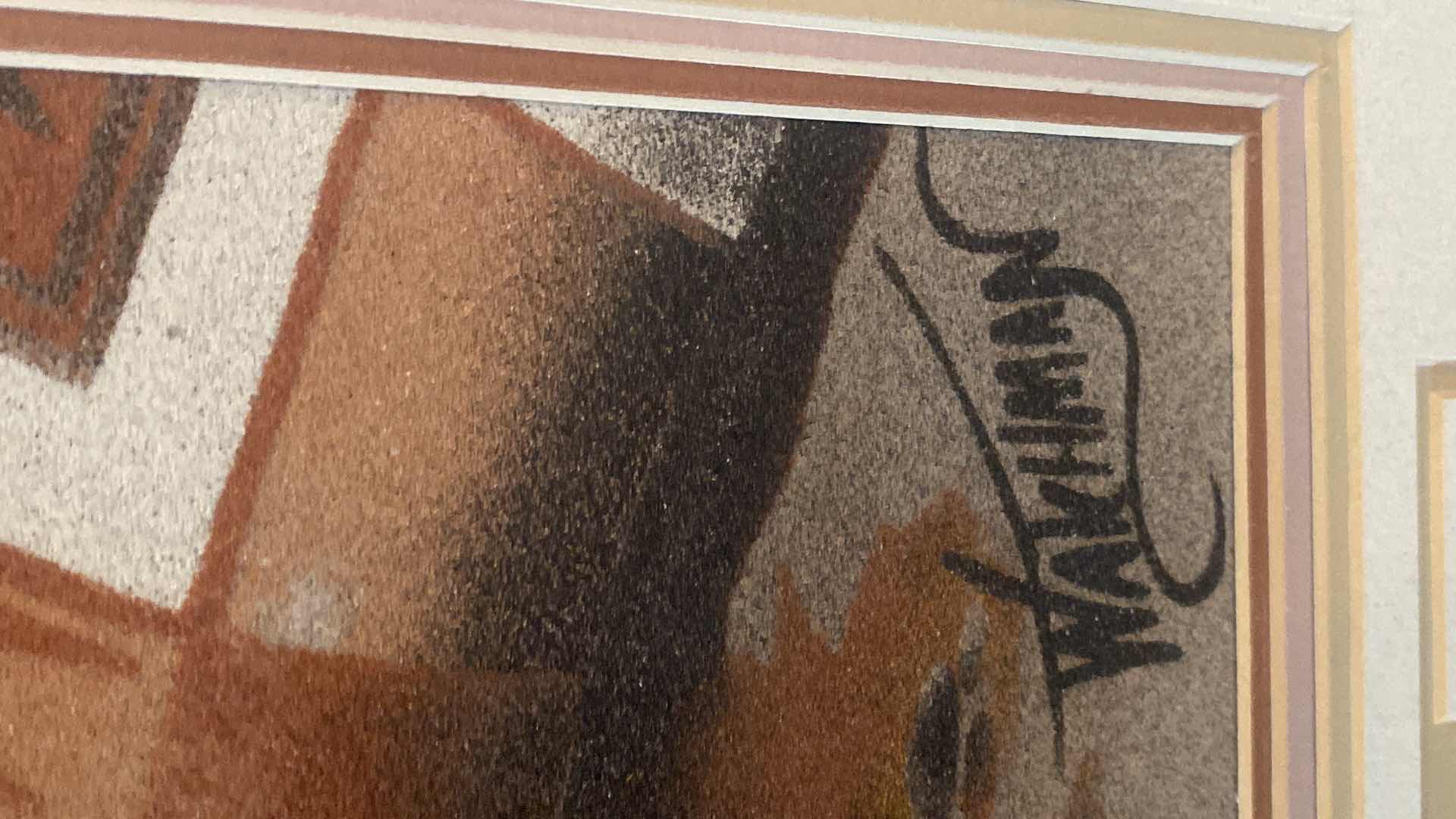 Photo 1 of  OAK FRAMED NAVAJO SAND PAINTING BY MICHAEL WATCHMAN SIGNED ARTWORK 28 1/2“ x 35“