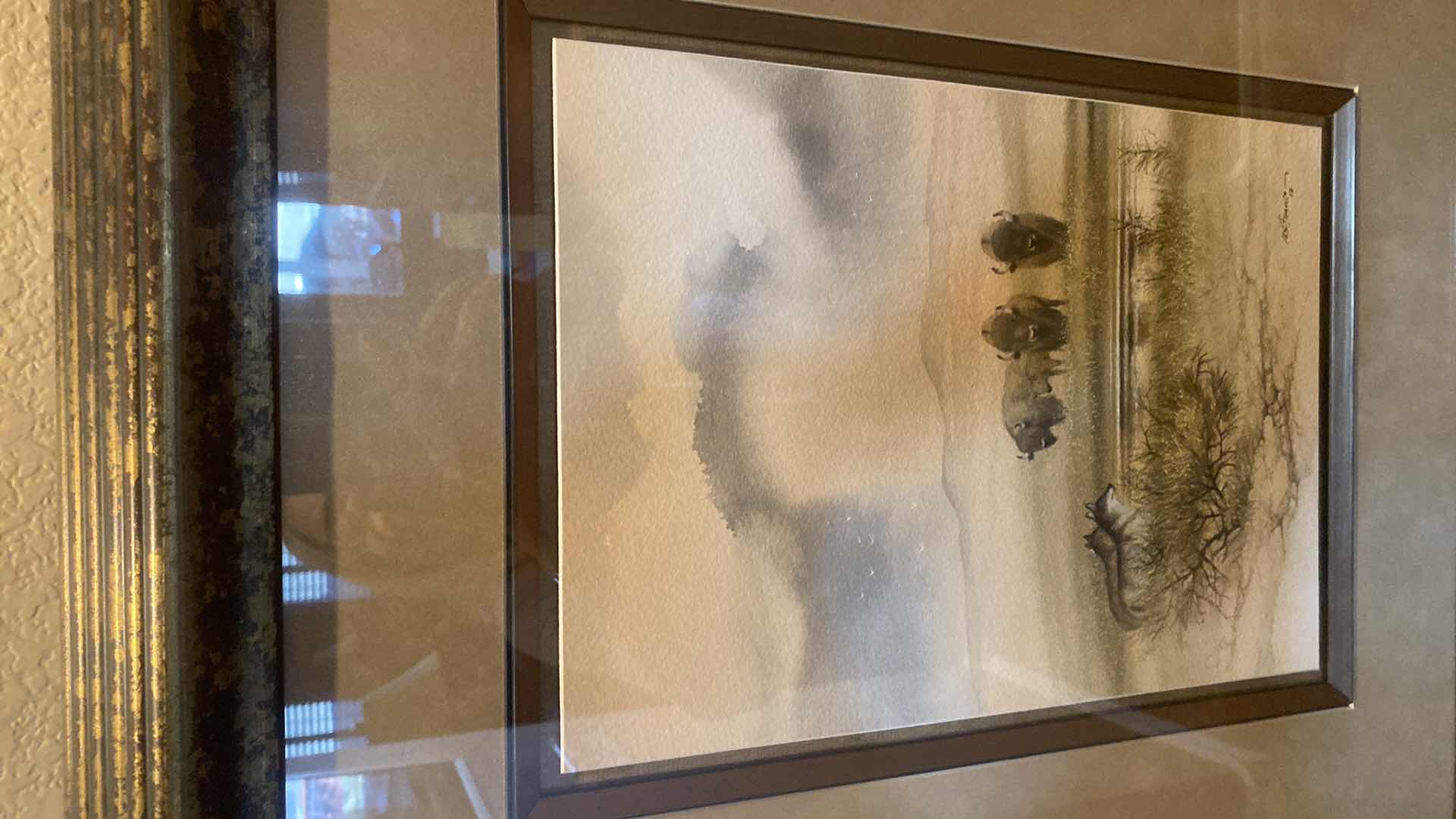 View 2 of FRAMED M. S. FRANCO BUFFALO & WOLF ORIGINAL ON PAPER SIGNED ON FRONT & BACK  ARTWORK 19 1/2  x 23 1/2