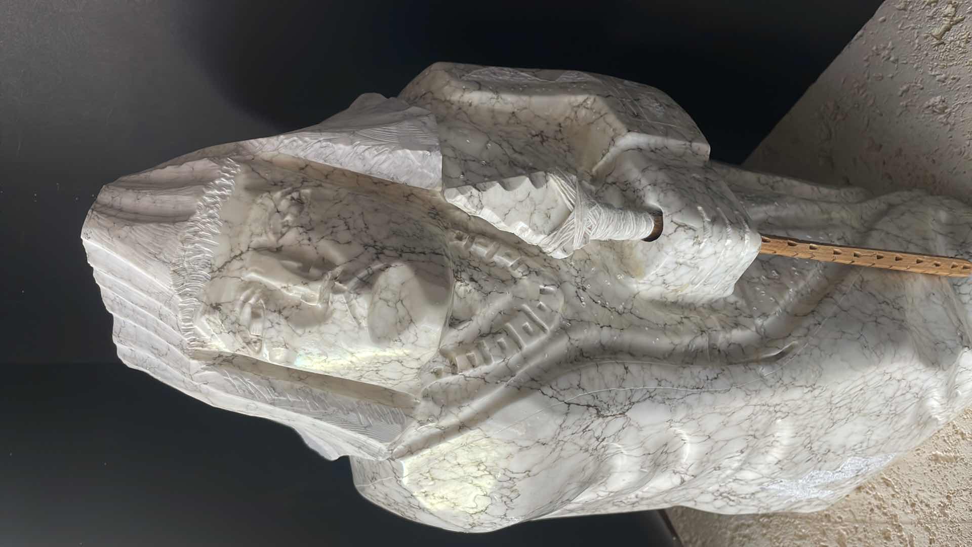 Photo 1 of HAND CARVED MARBLE NATIVE AMERICAN FIGURE 13”Wx23”H