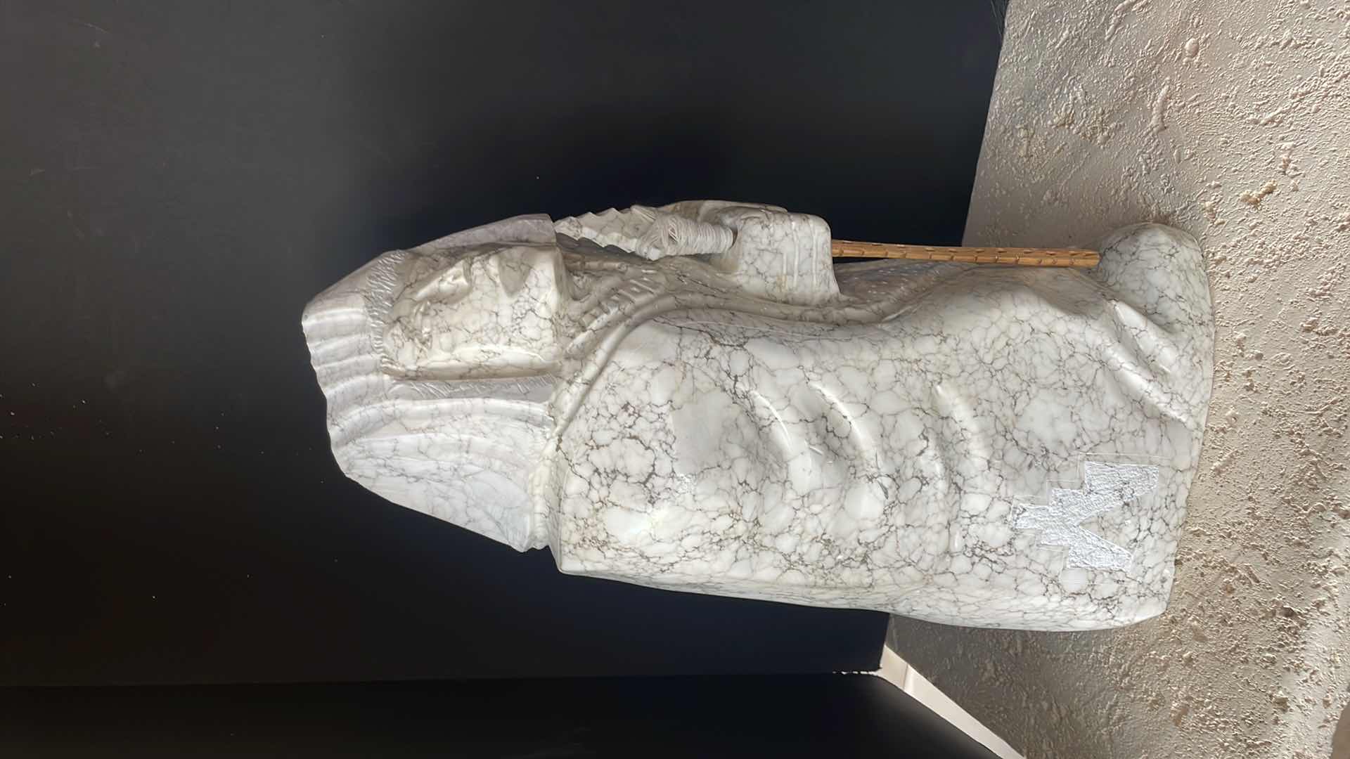 Photo 1 of HAND CARVED MARBLE NATIVE AMERICAN FIGURE 13”Wx23”H