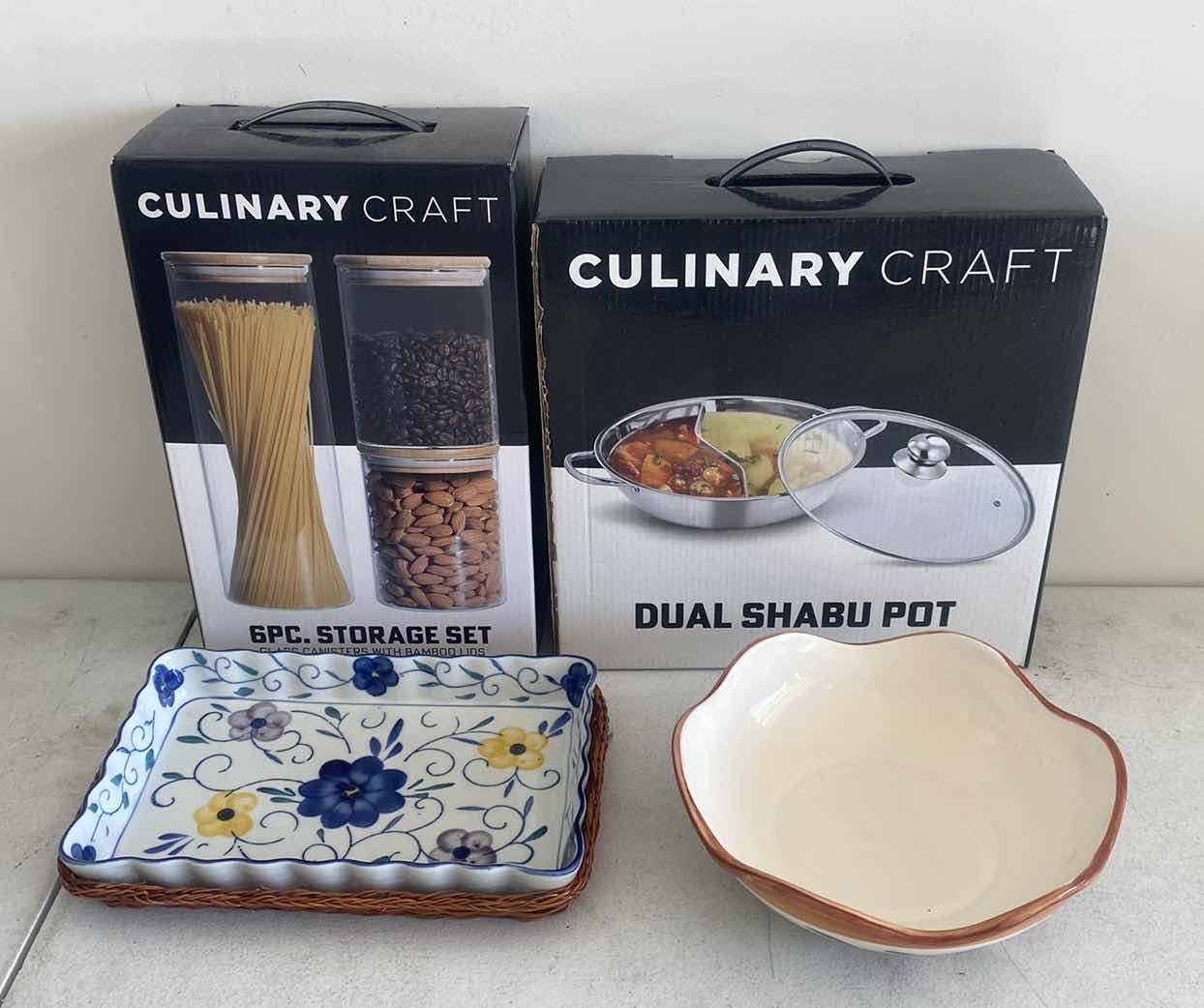 Photo 1 of 2 NEW CULINARY CRAFT STORAGE & SHABU POT & 2 NEW CERAMIC SERVERS