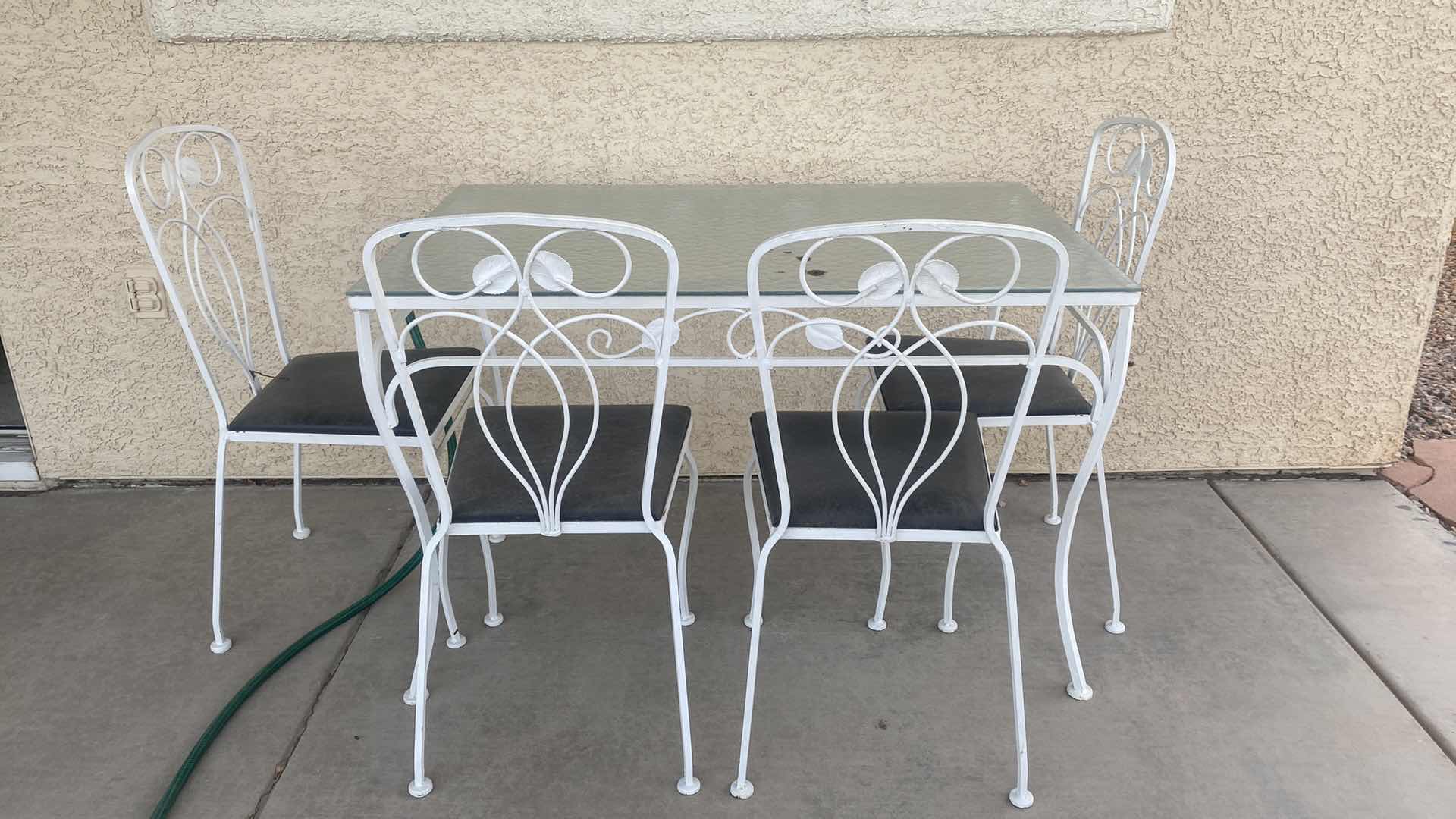 Photo 1 of 5 PIECE ALUMINIUM GLASS TOP TABLE & 4 CHAIRS 46” x 28 1/2” H30”