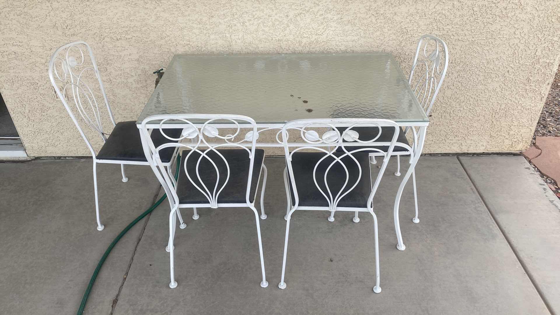 Photo 1 of 5 PIECE ALUMINIUM GLASS TOP TABLE & 4 CHAIRS 46” x 28 1/2” H30”