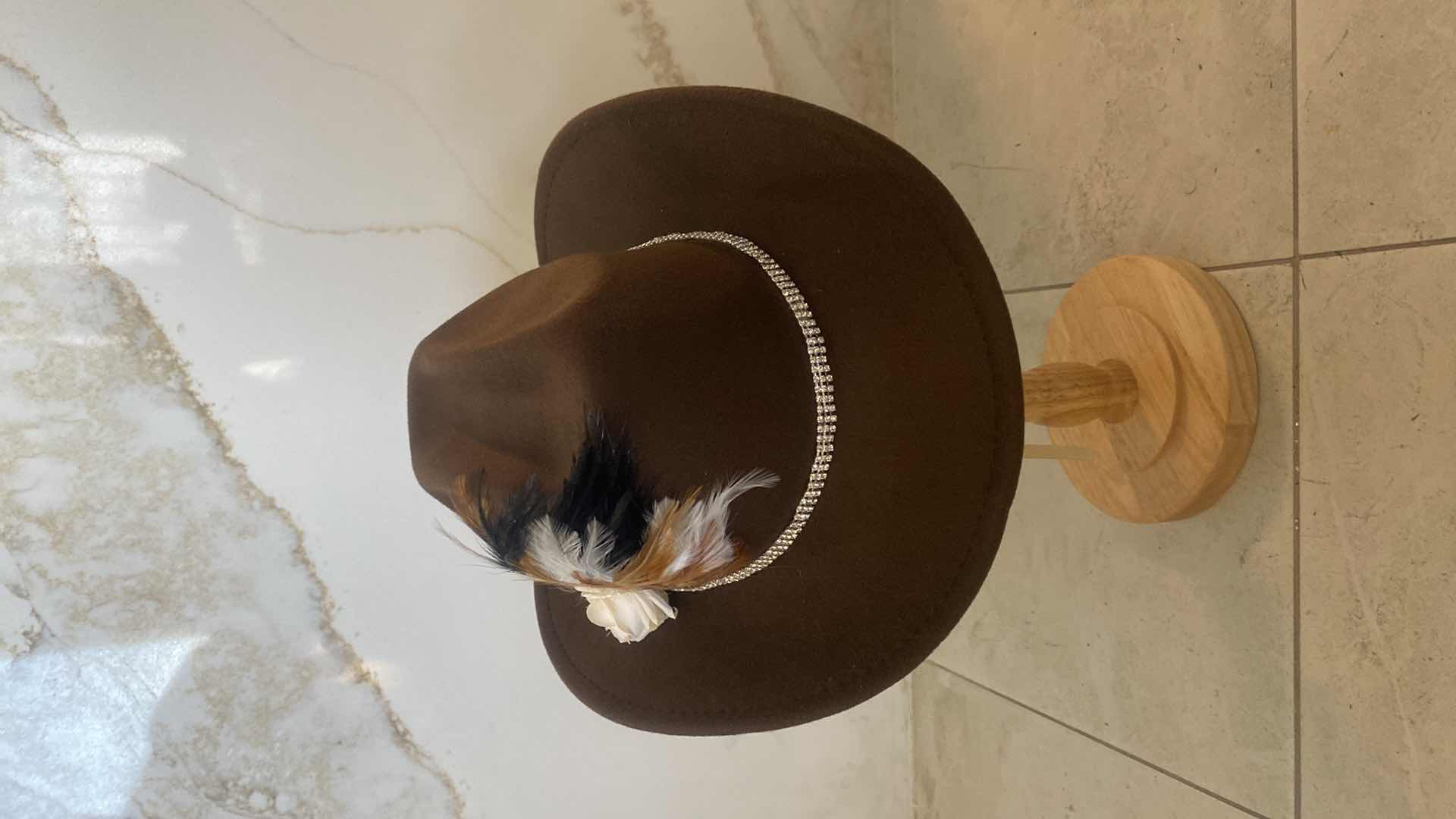Photo 1 of NEW CUSTOM DESIGNED BROWN  FELT WESTERN COWGIRL HAT (ADJUSTABLE)